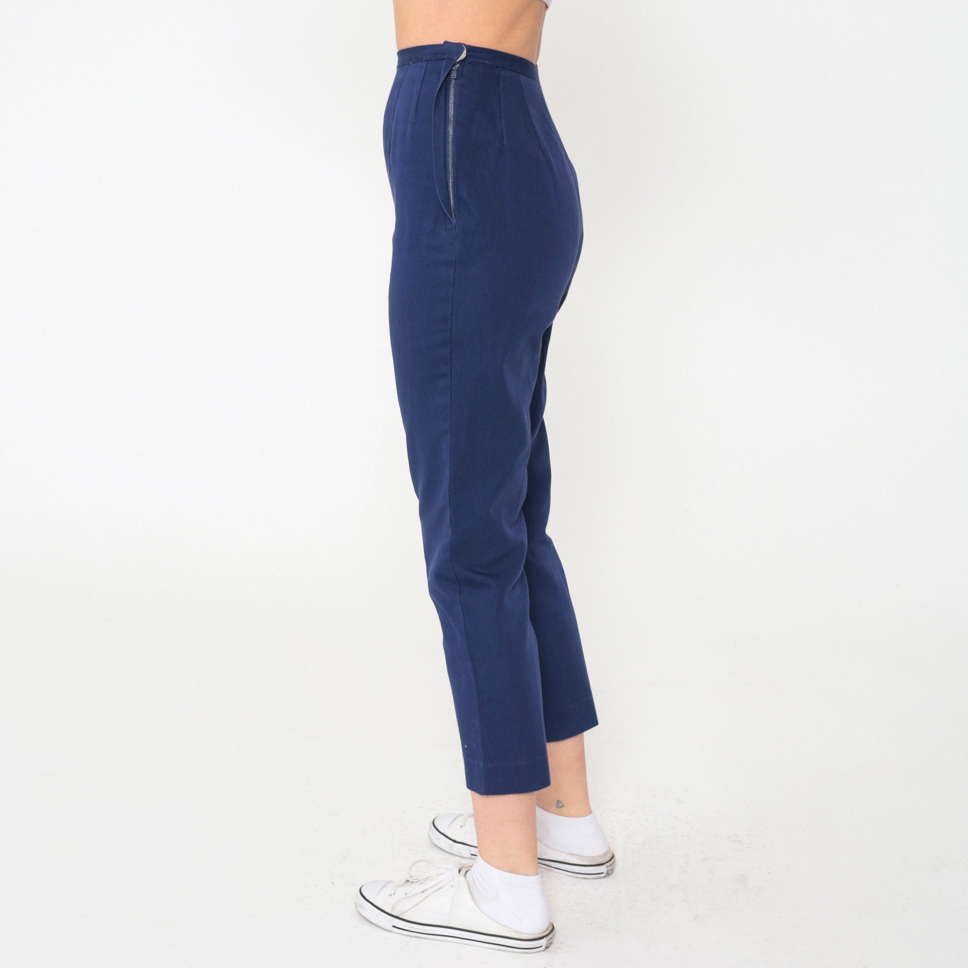 60s Carol Brent Dark Blue High-Waisted Tapered Ankle Pants Extra Small
