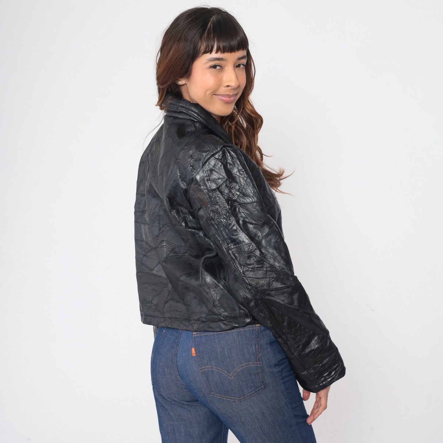00s Black Patchwork Leather Moto Jacket Italian Stone Design Medium
