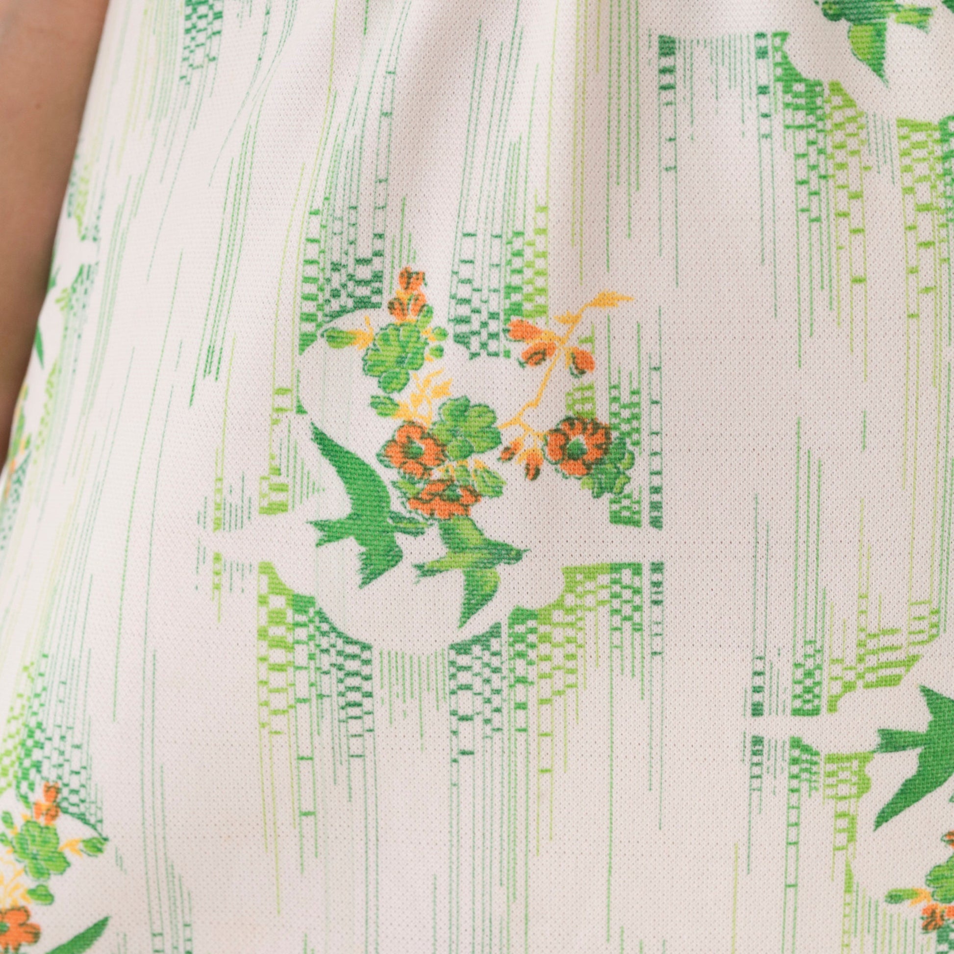 70s Babydoll Mini Dress Floral Bird Print Empire Waist Flutter Sleeve Small