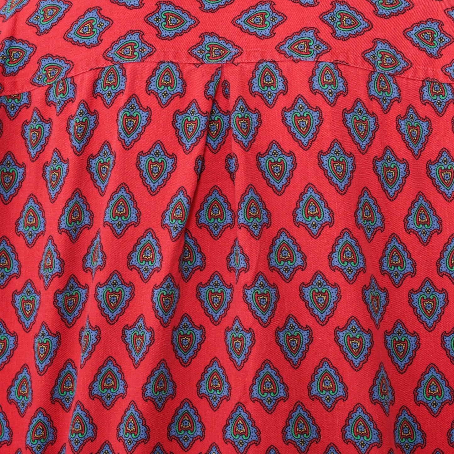 90s Heart Print Button-Up Blouse Red Floral Cotton Long Sleeve Medium M
