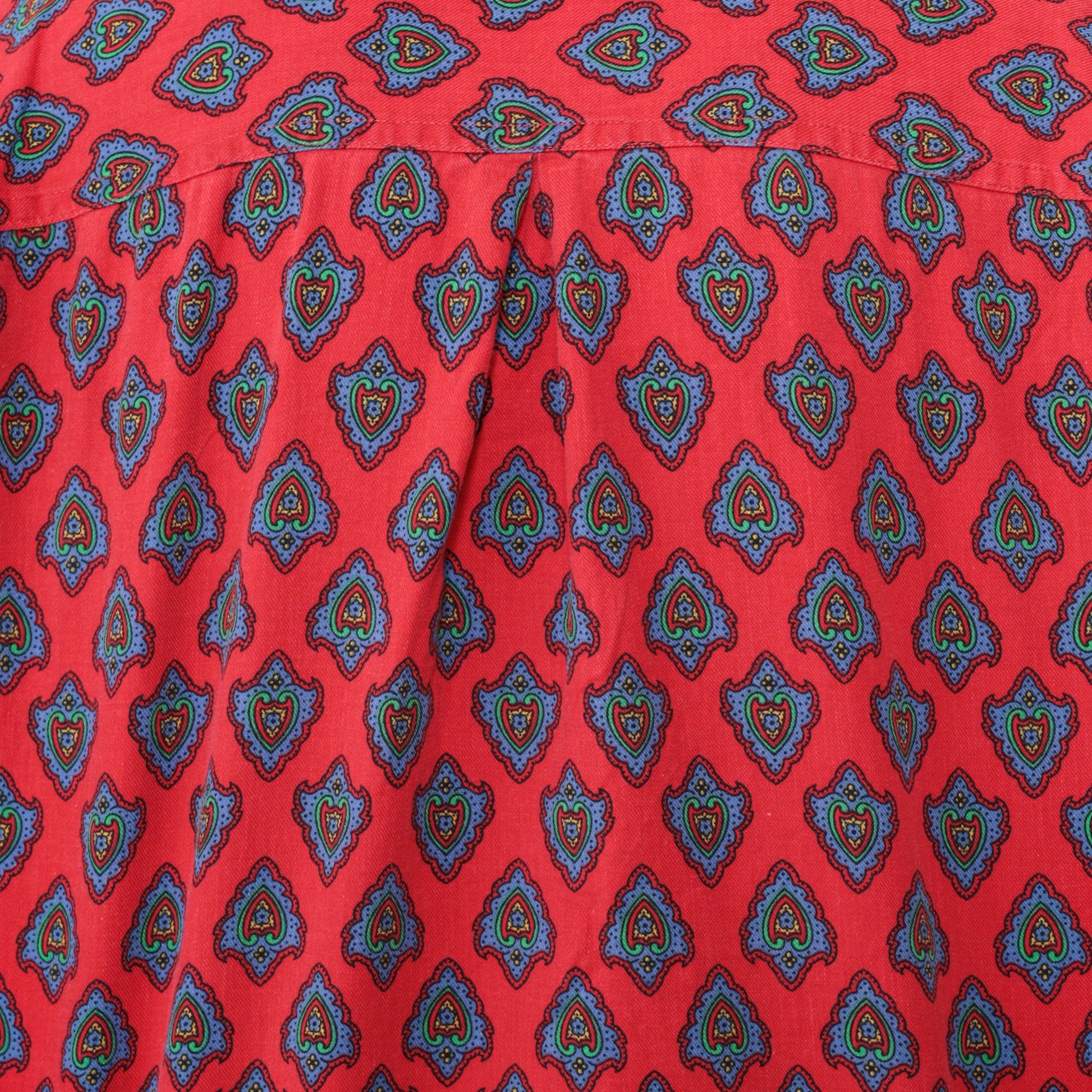 90s Heart Print Button-Up Blouse Red Floral Cotton Long Sleeve Medium M