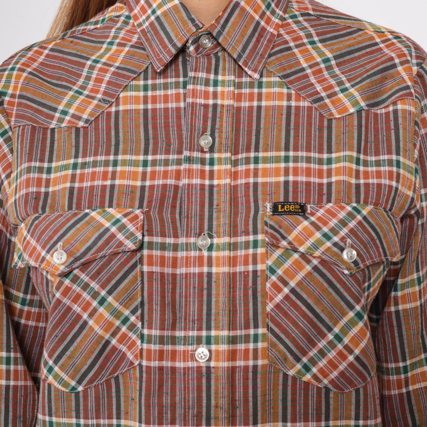 90s Lee Plaid Western Button-Up Shirt Long Sleeve Checkered Yoke Medium M