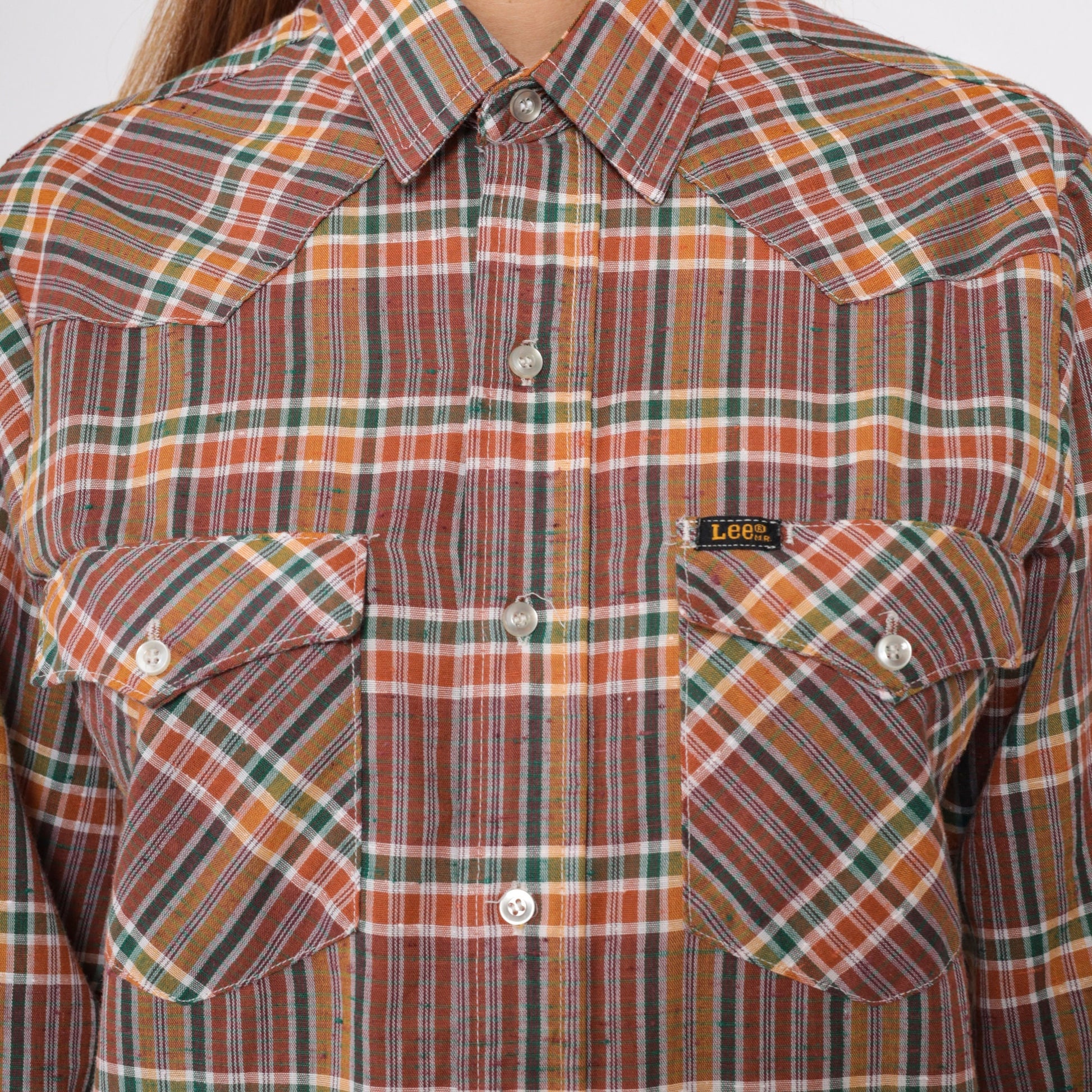 90s Lee Plaid Western Button-Up Shirt Long Sleeve Checkered Yoke Medium M
