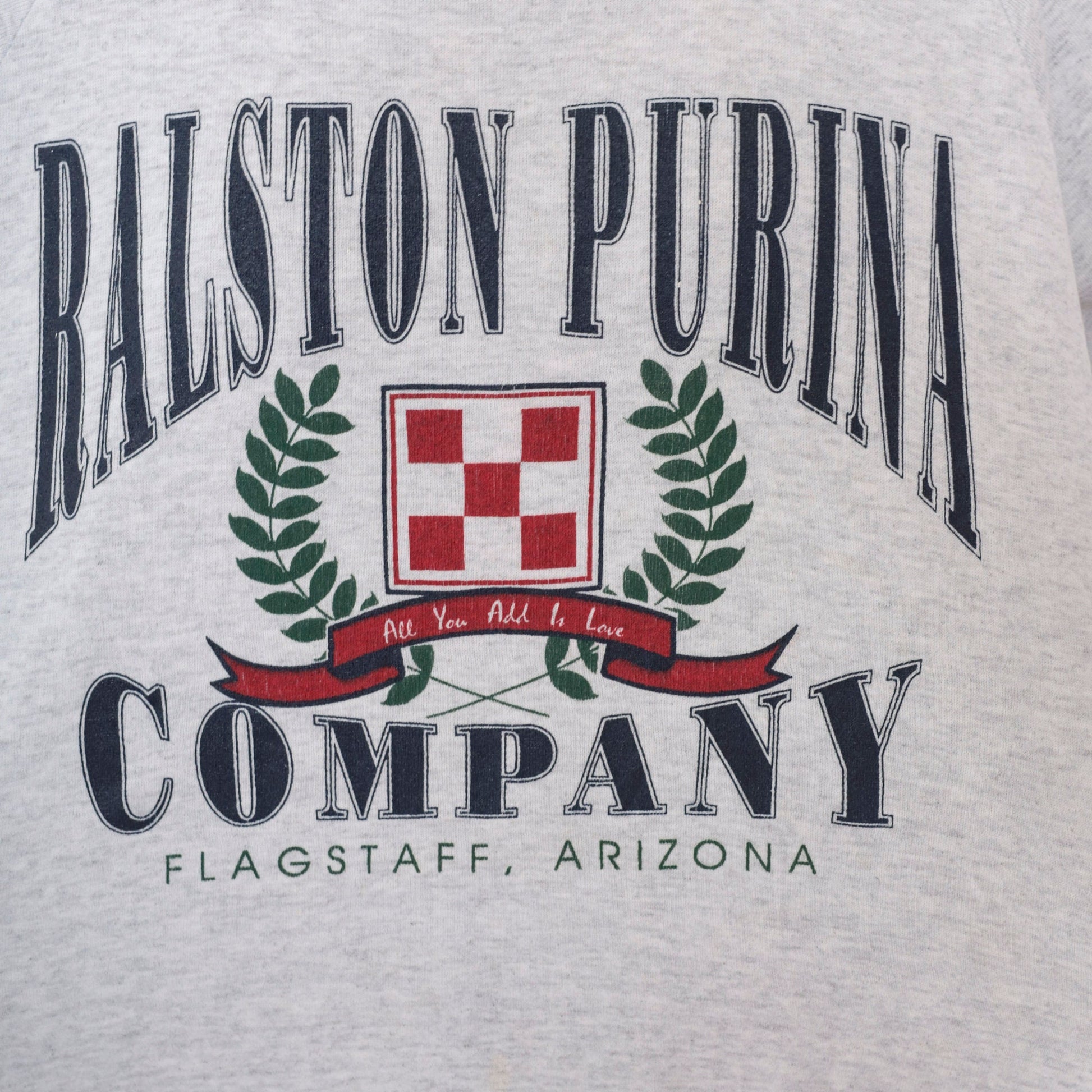 90s Ralston Purina Flagstaff Arizona Logo Sweatshirt Heather Grey Raglan Extra Large XXL
