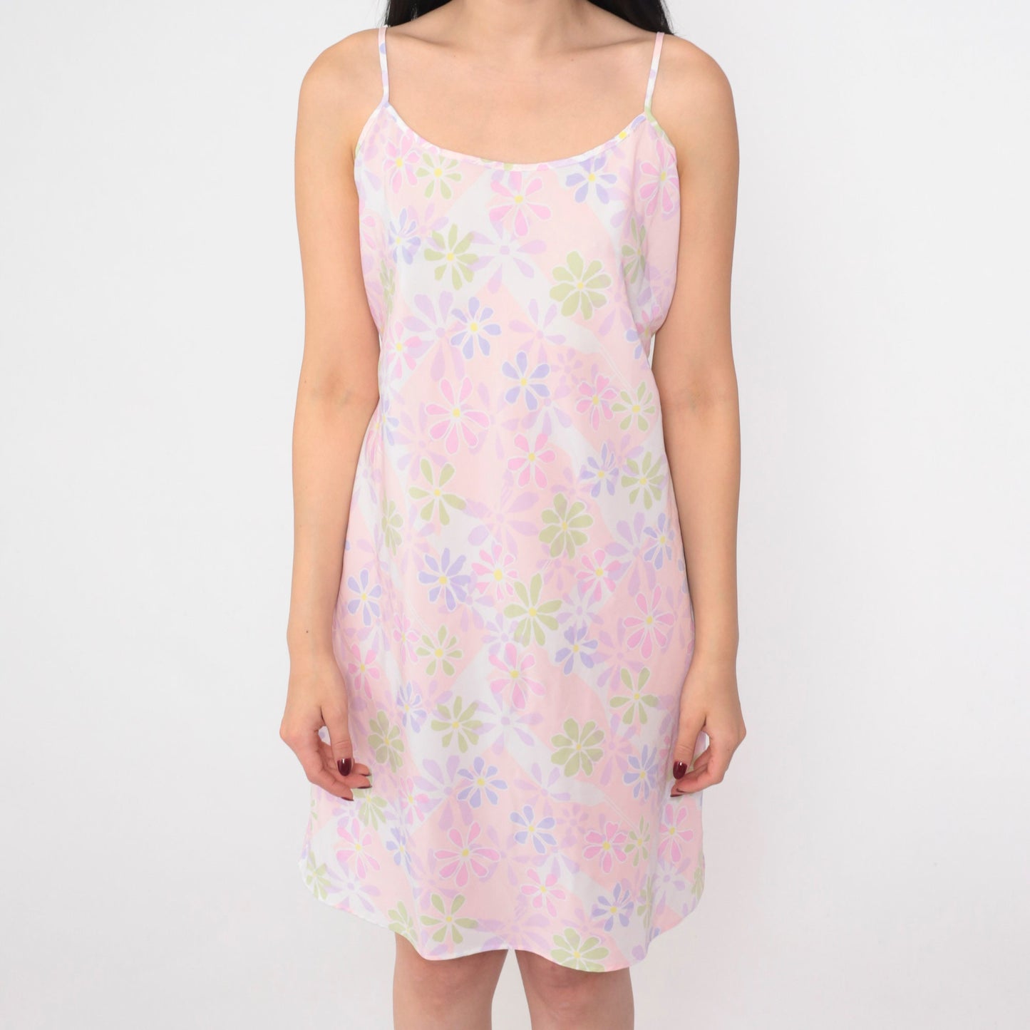 90s Baby Pink Daisy Floral Mini Slip Dress Spaghetti Strap Small M