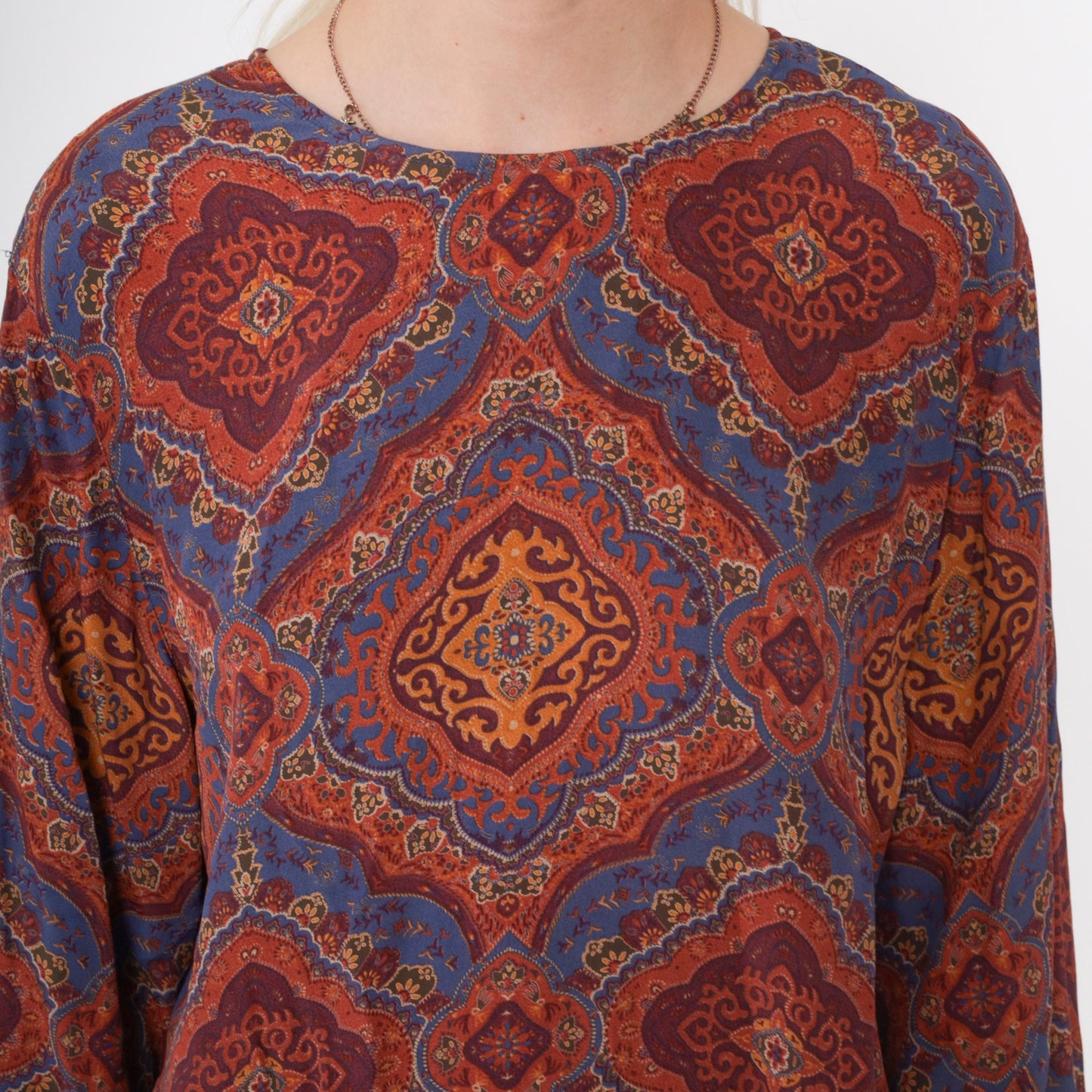 90s Liz Claiborne Geometric Print Blouse Back Button Long Sleeve Small 6