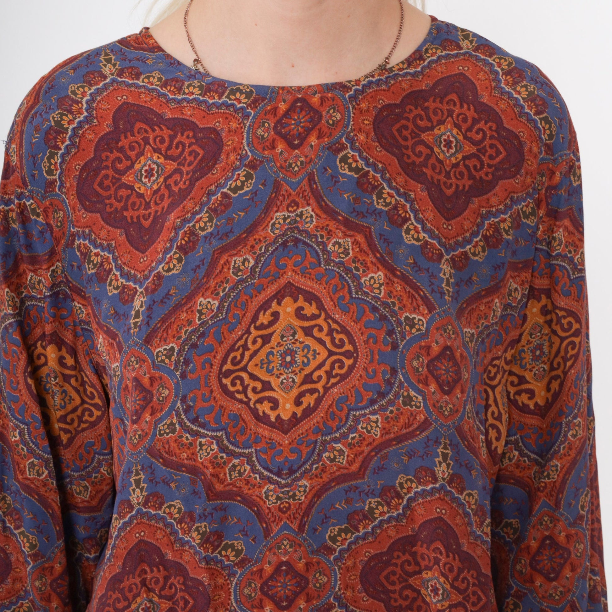 90s Liz Claiborne Geometric Print Blouse Back Button Long Sleeve Small 6