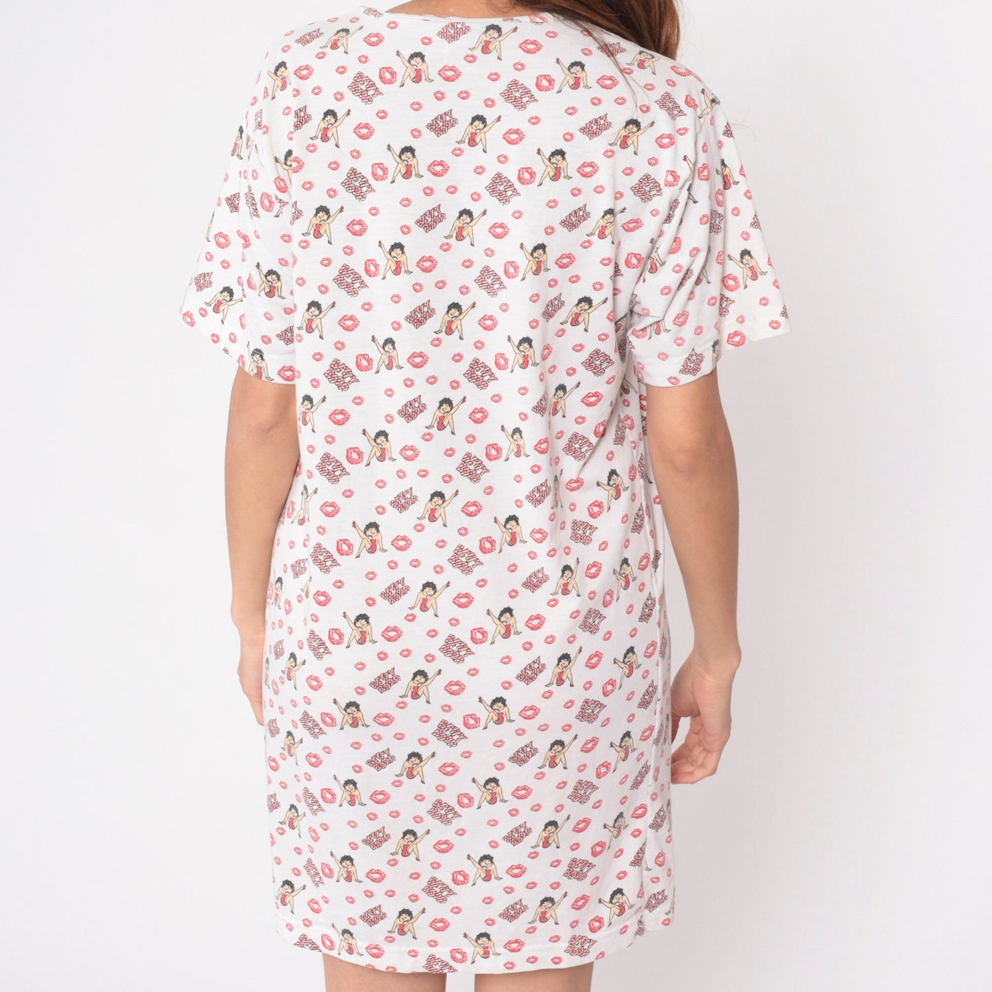 00s Betty Boop Kisses Print Nightie Dress V-Neck Mini Graphic Small S