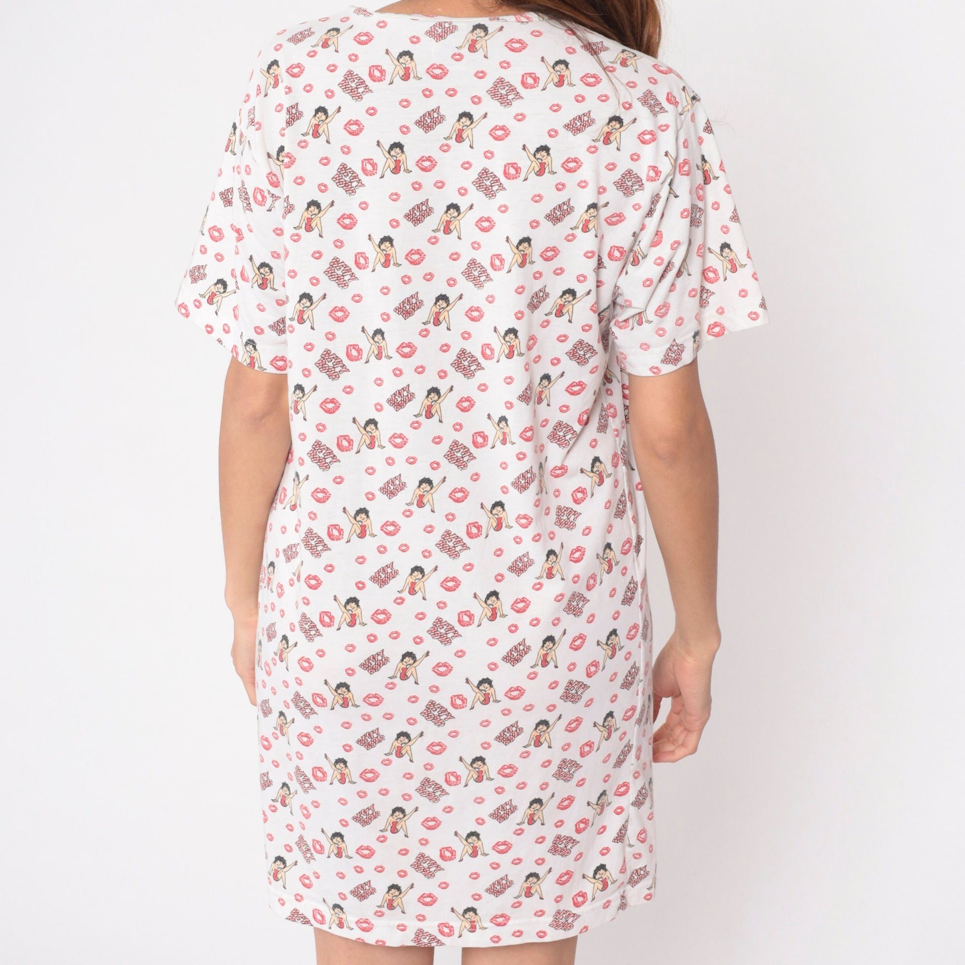 00s Betty Boop Kisses Print Nightie Dress V-Neck Mini Graphic Small S