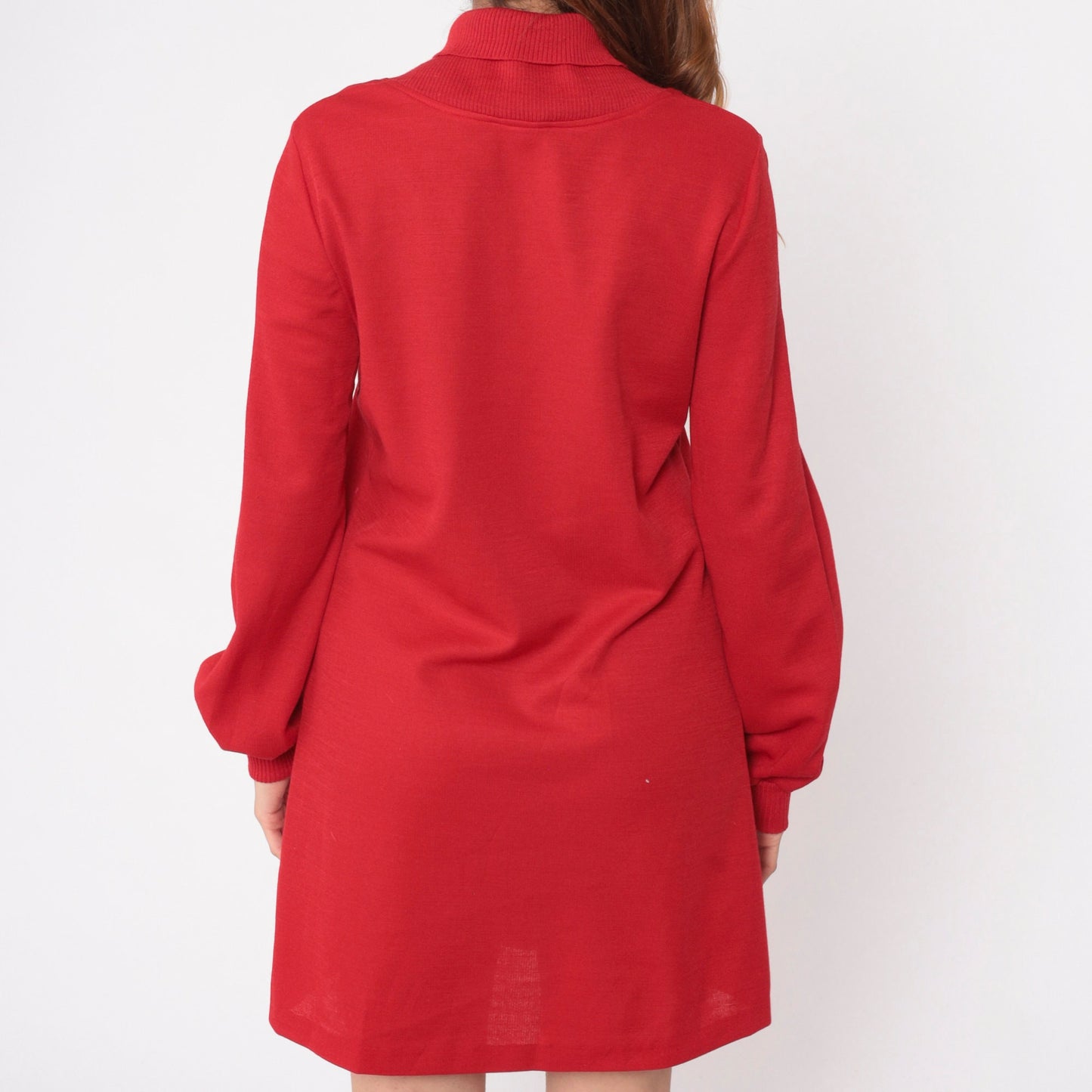 80s Red Mini Shift Dress Shawl Collar Ribbed Knit Small