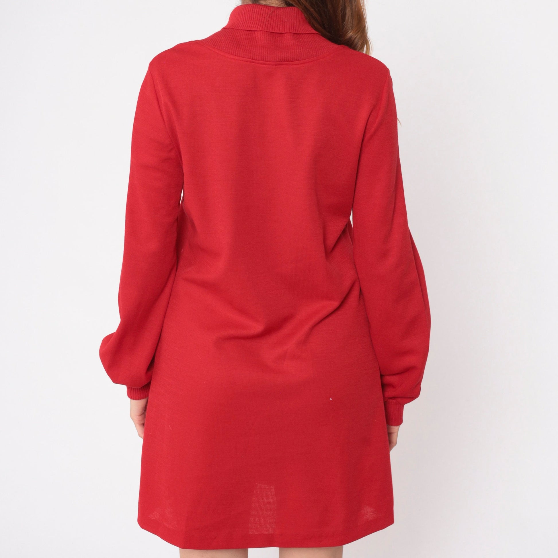 80s Red Mini Shift Dress Shawl Collar Ribbed Knit Small