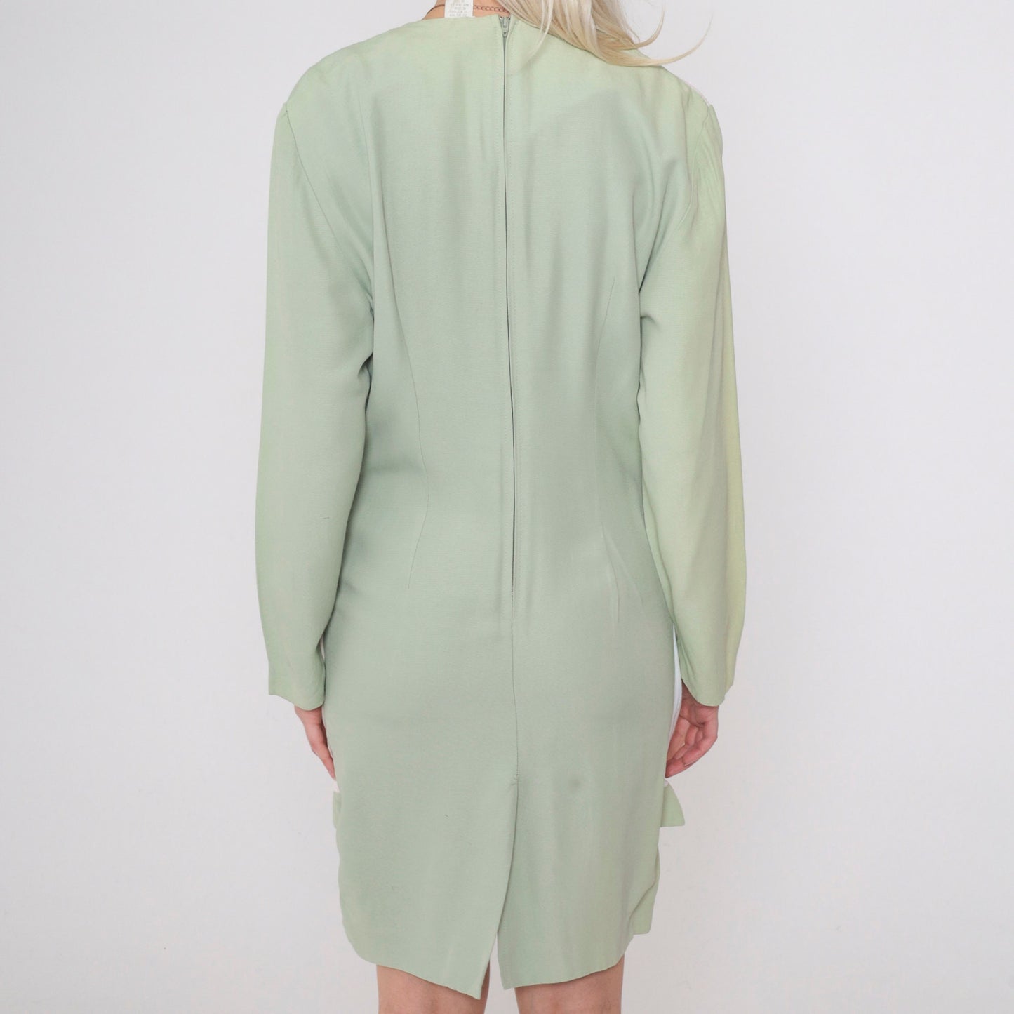 90s Sage Green Cream Colorblock Shift Dress Long Sleeve Midi Small 6