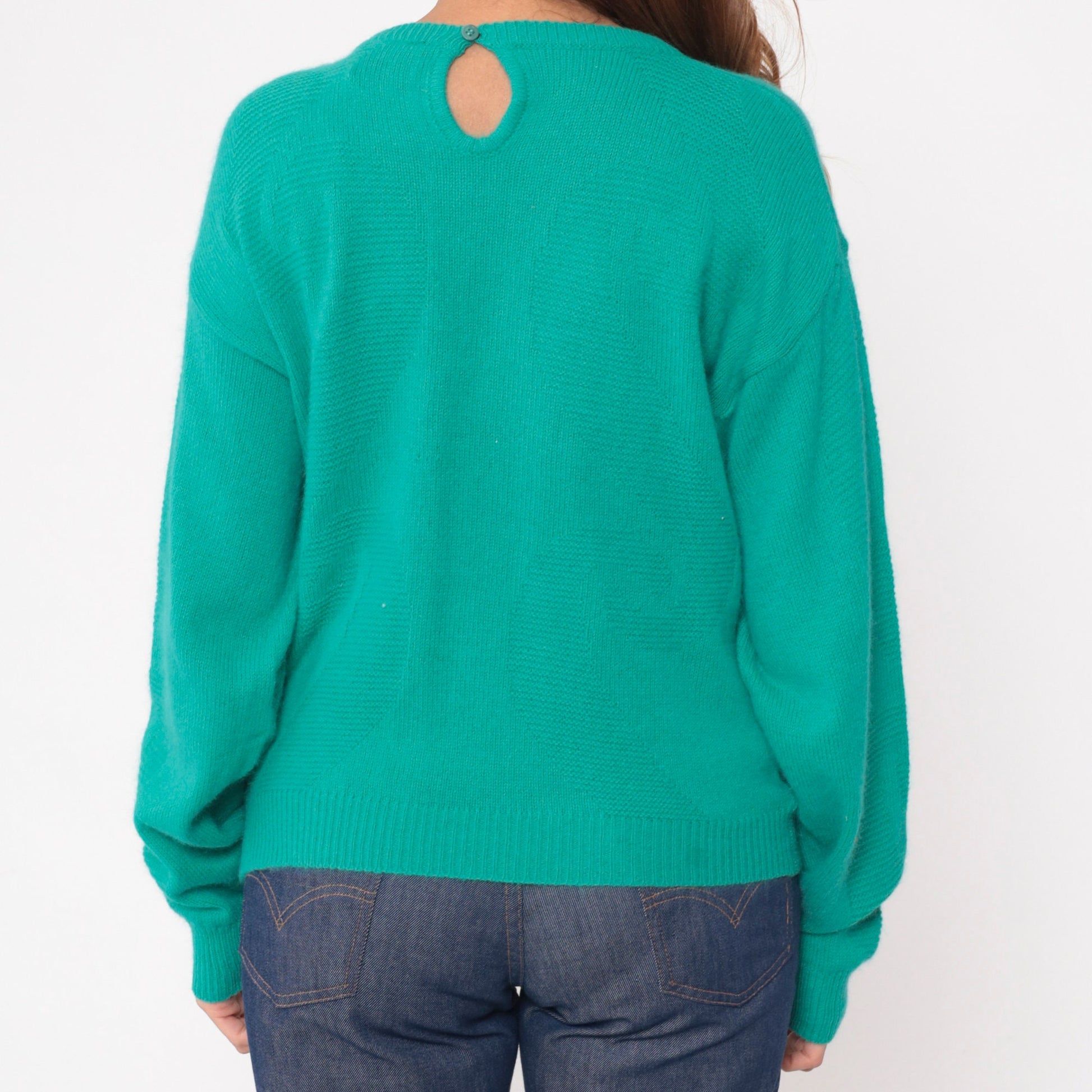 90s Pierre Cardin Lambswool Angora Sweater Green Textured Crewneck Medium
