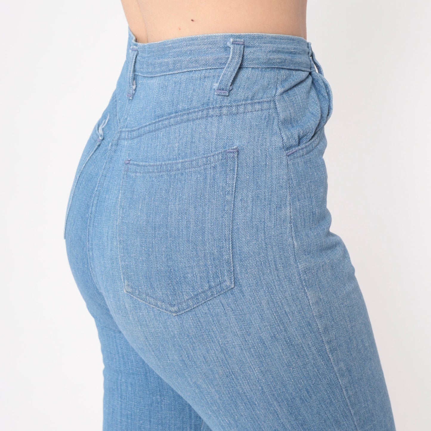 70s High Waist Skinny Jeans Blue Denim Cropped Ankle Tight Fit XXS