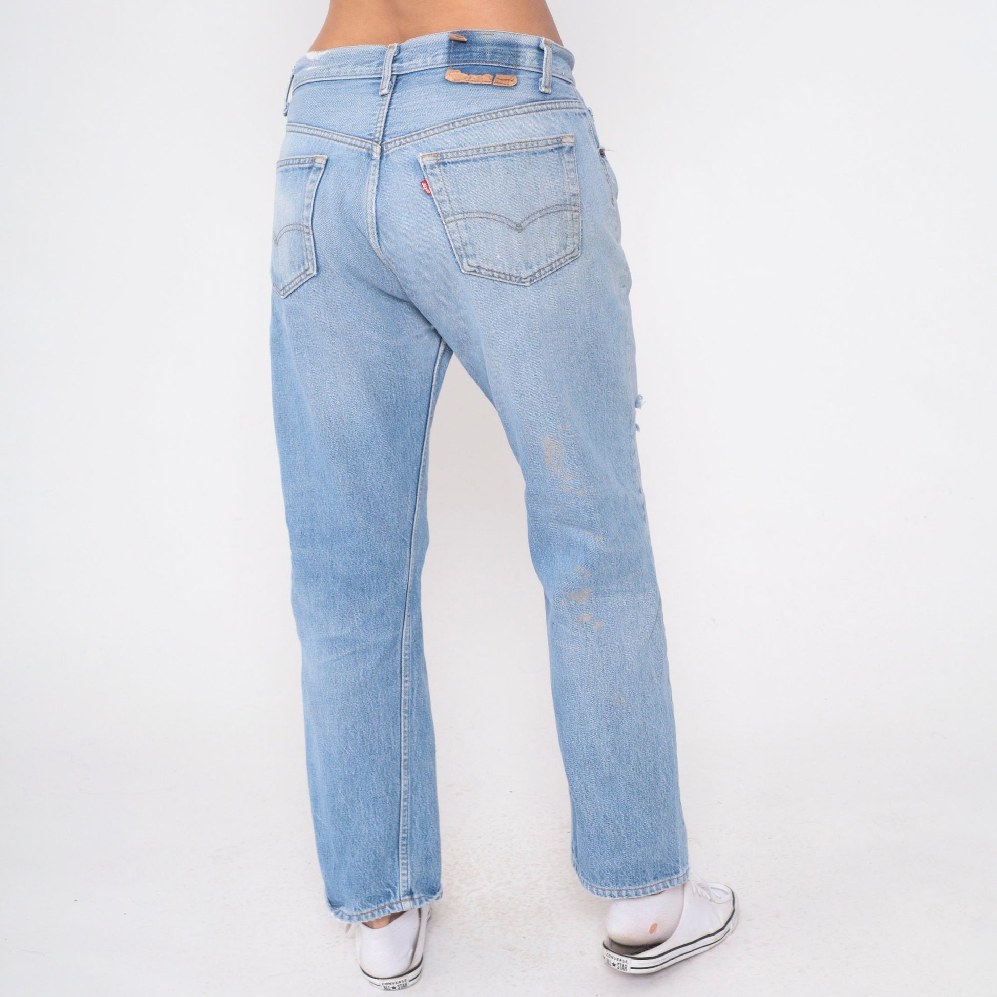 90s Levis 501 Ripped Blue Denim Jeans Button Fly Relaxed Fit Large 36