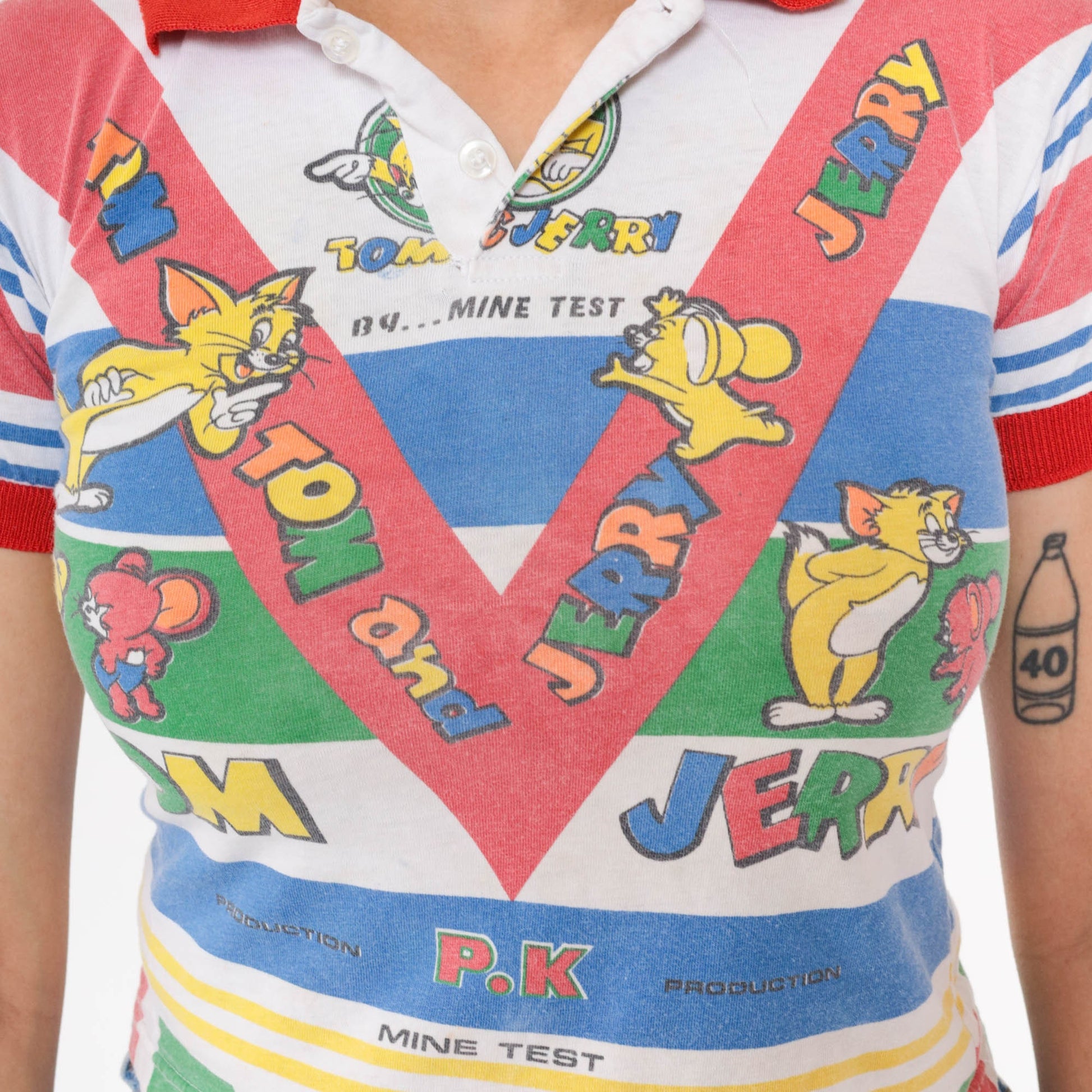80s Tom and Jerry Polo Shirt Graphic Kids Crop Top 2XS