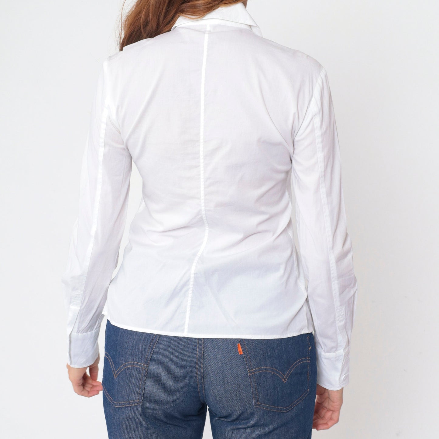 80s Valentino White Ruffled Tuxedo Blouse Long Sleeve Button Up Extra Small