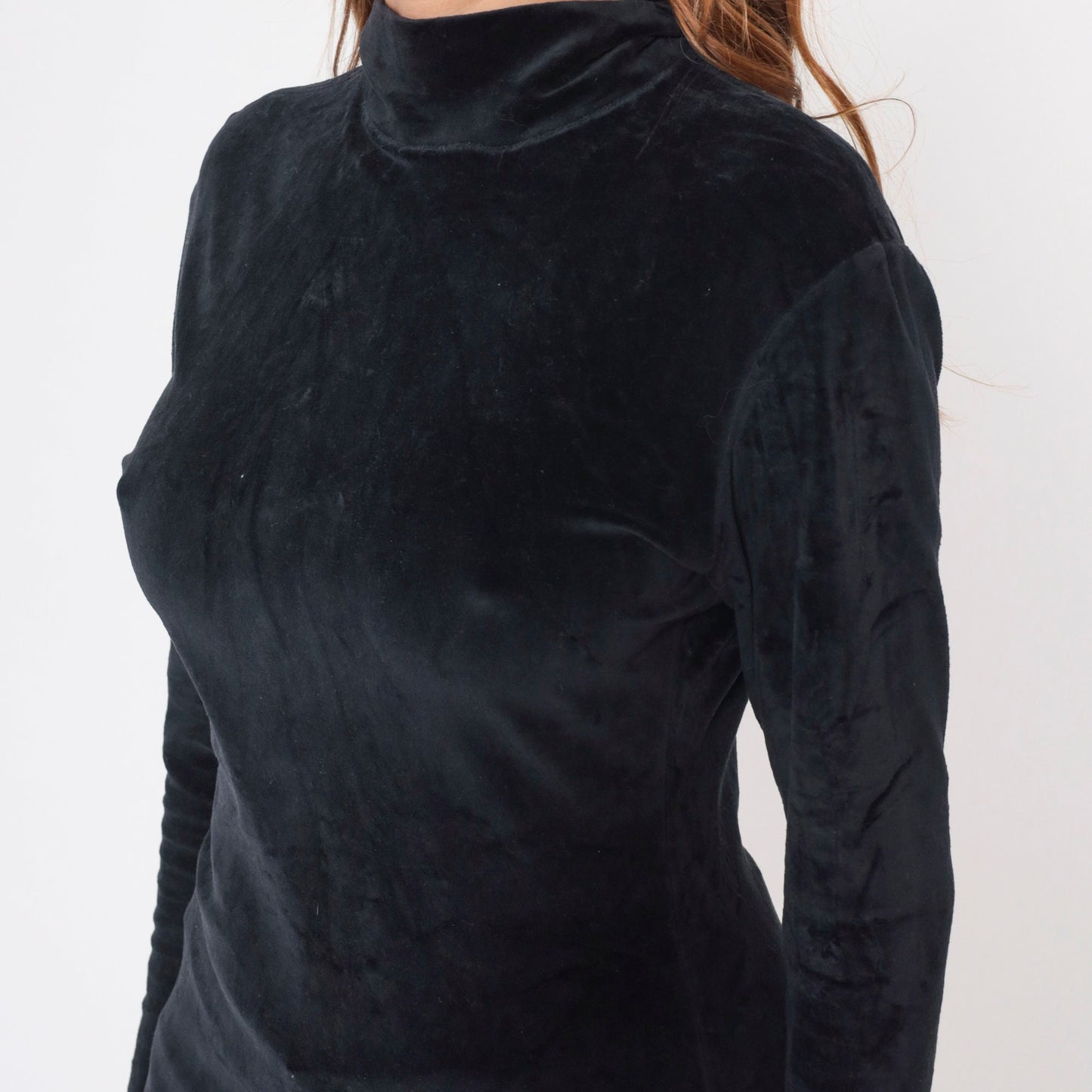 90s Black Velvet Turtleneck Blouse Long Sleeve Small S