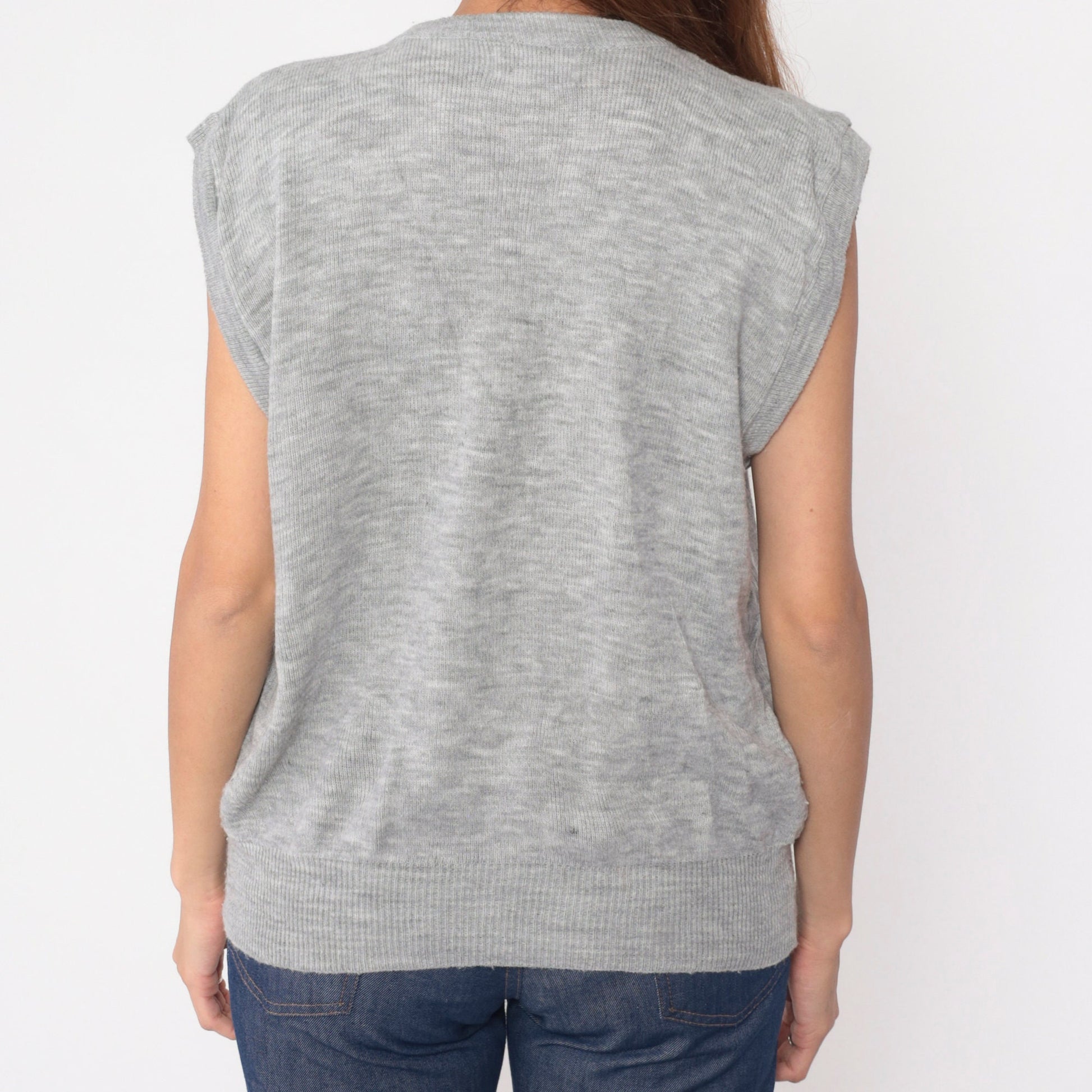 80s MacGregor Heather Grey V-Neck Sweater Vest Knit Tank Large