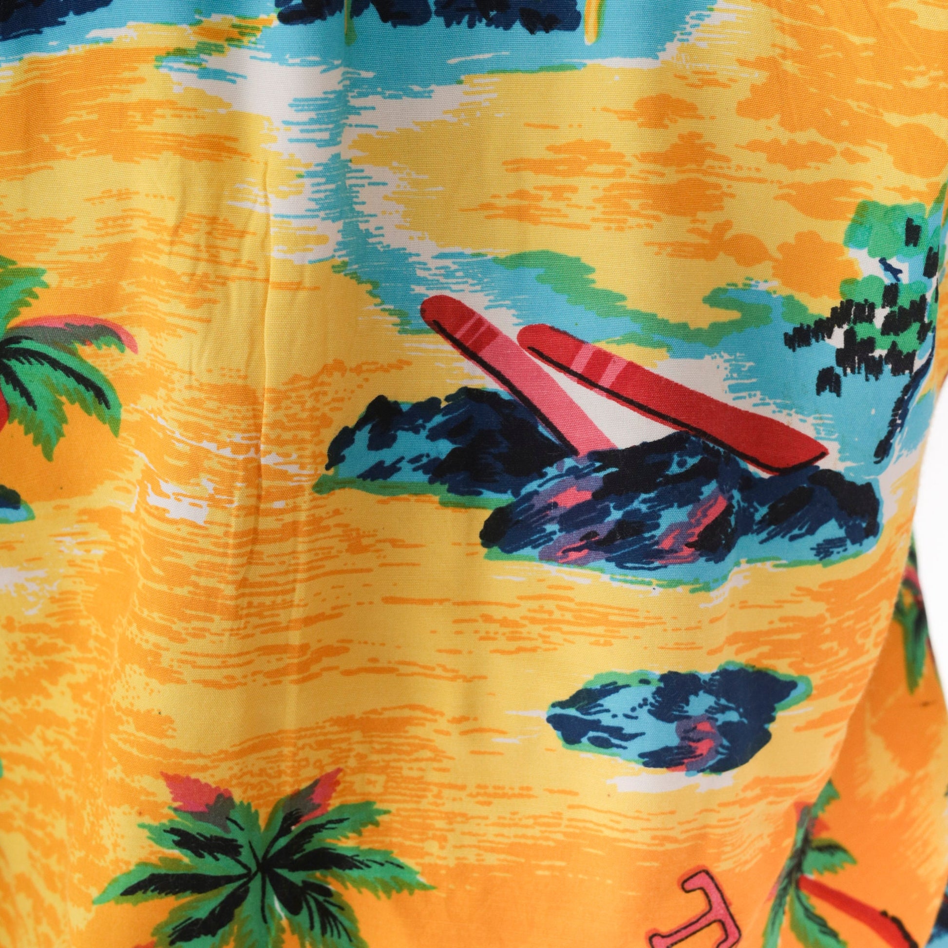 90s Sultra Tropical Shirt Yellow Palm Tree Sailboat Print Button Up Small