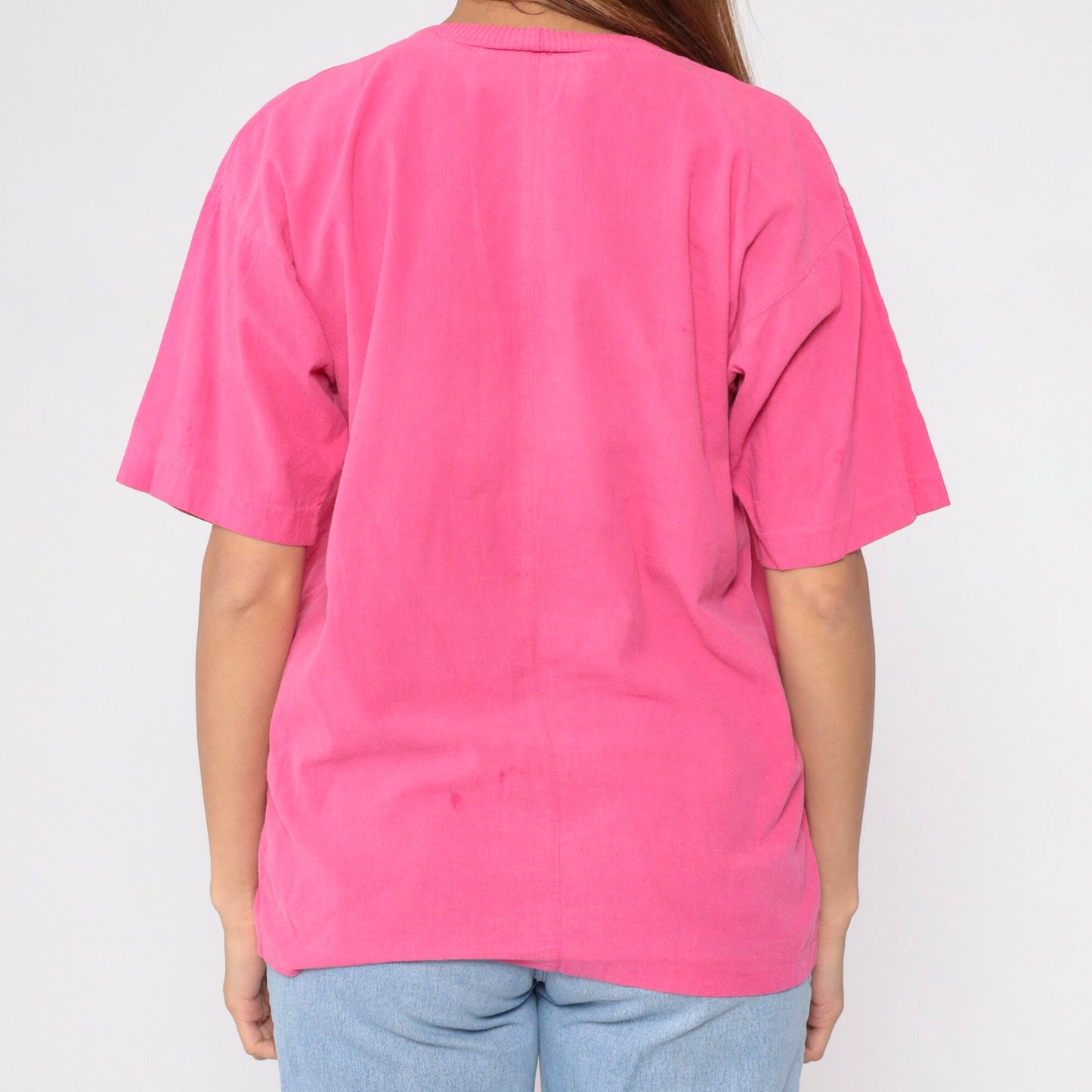 90s Peter Popovitch Embroidered Sun T-Shirt Hot Pink Abstract Tee Medium