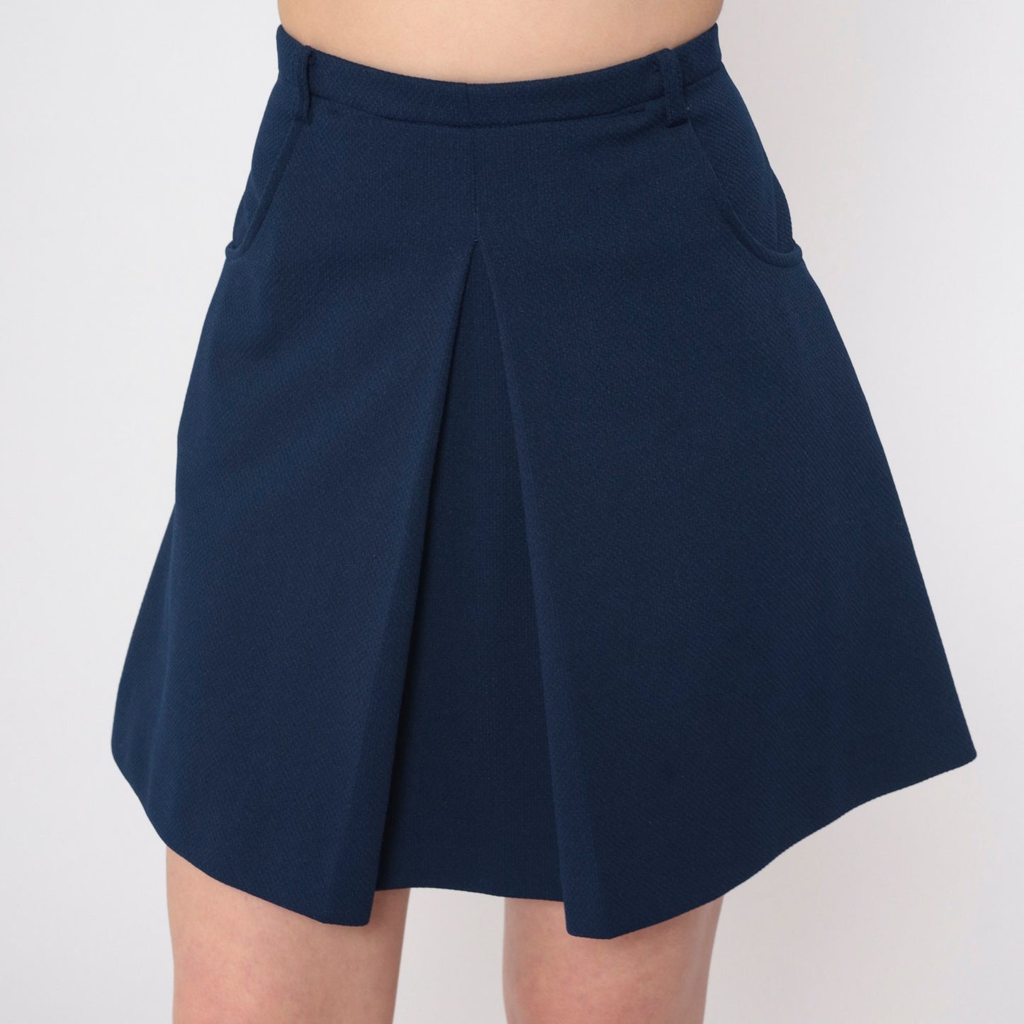 70s Navy Blue Mini Skort Pleated A-Line High Waisted Medium M