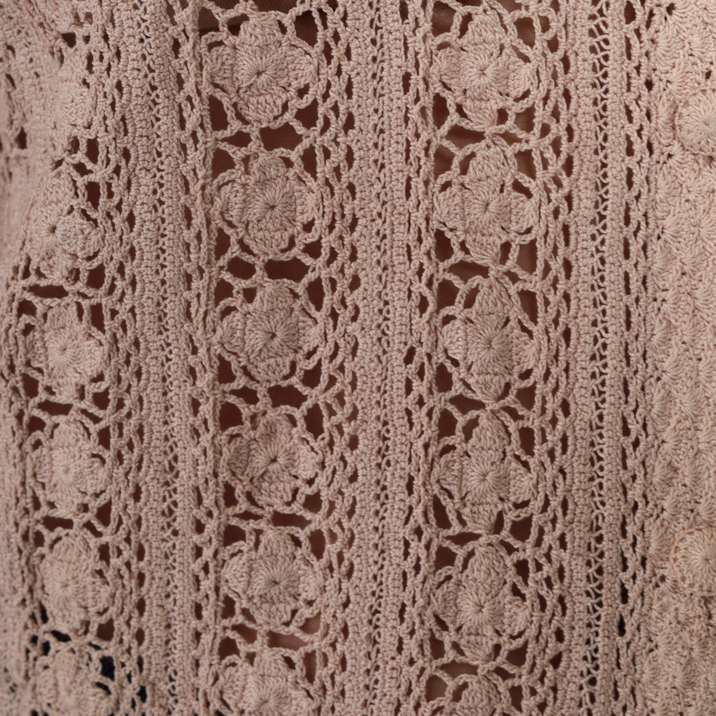 90s Blush Beige Crochet Cardigan Floral Cutout Cotton Knit Large