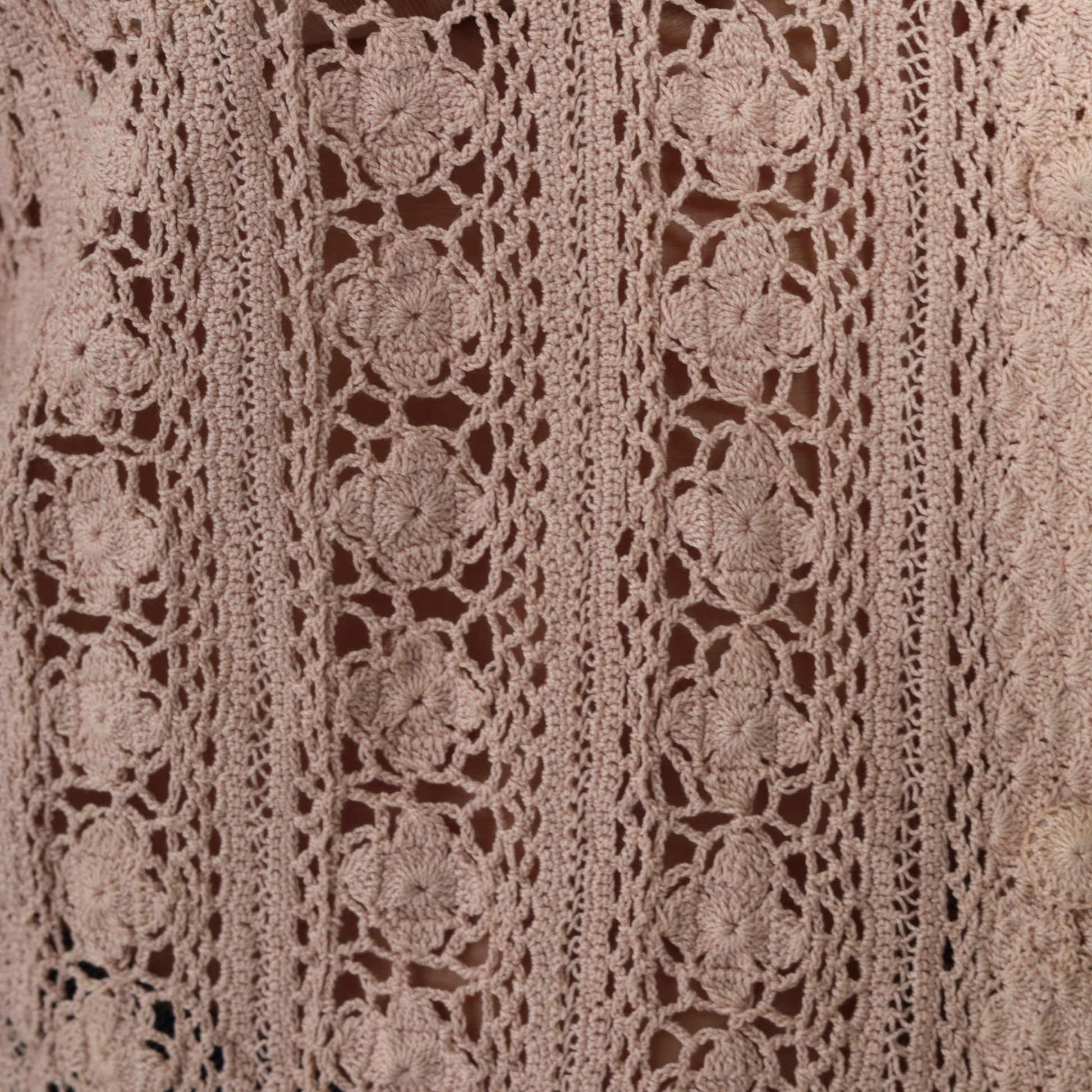 90s Blush Beige Crochet Cardigan Floral Cutout Cotton Knit Large