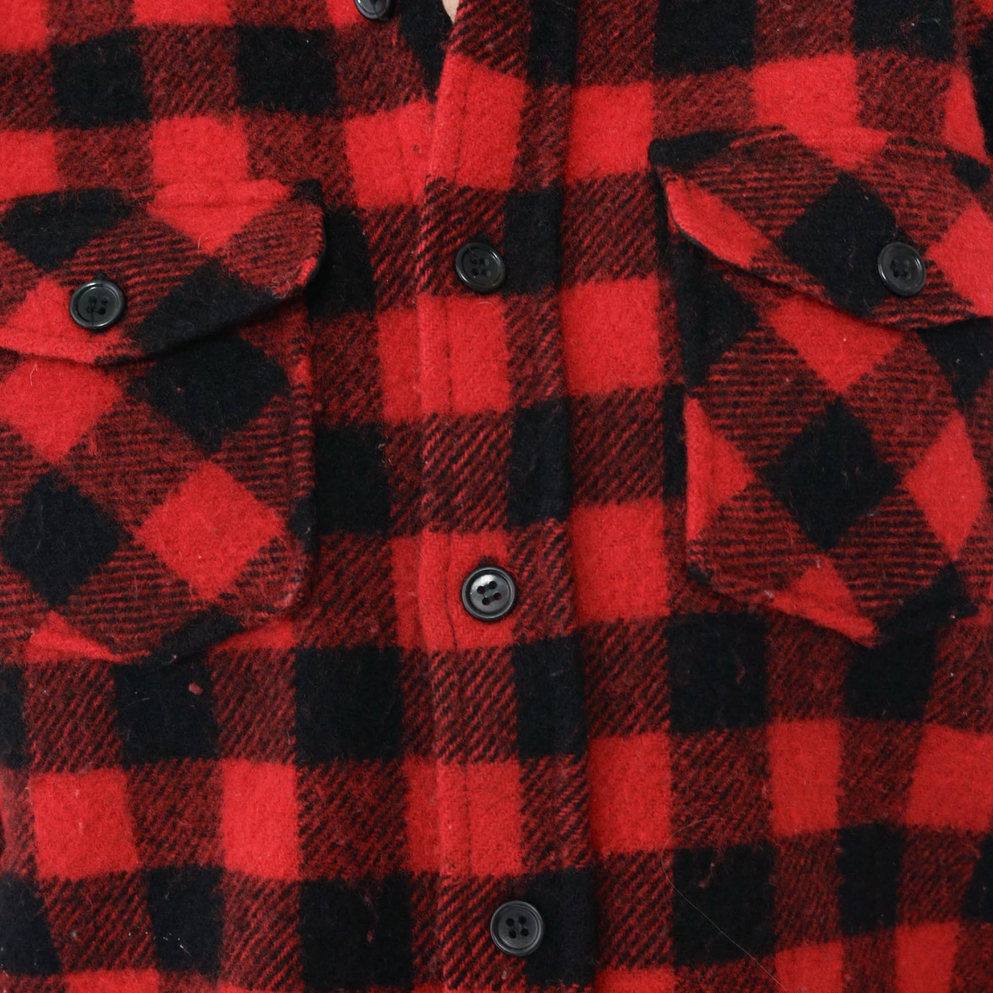 80s Woolrich Buffalo Plaid Wool Shirt Red Black Button Up Medium