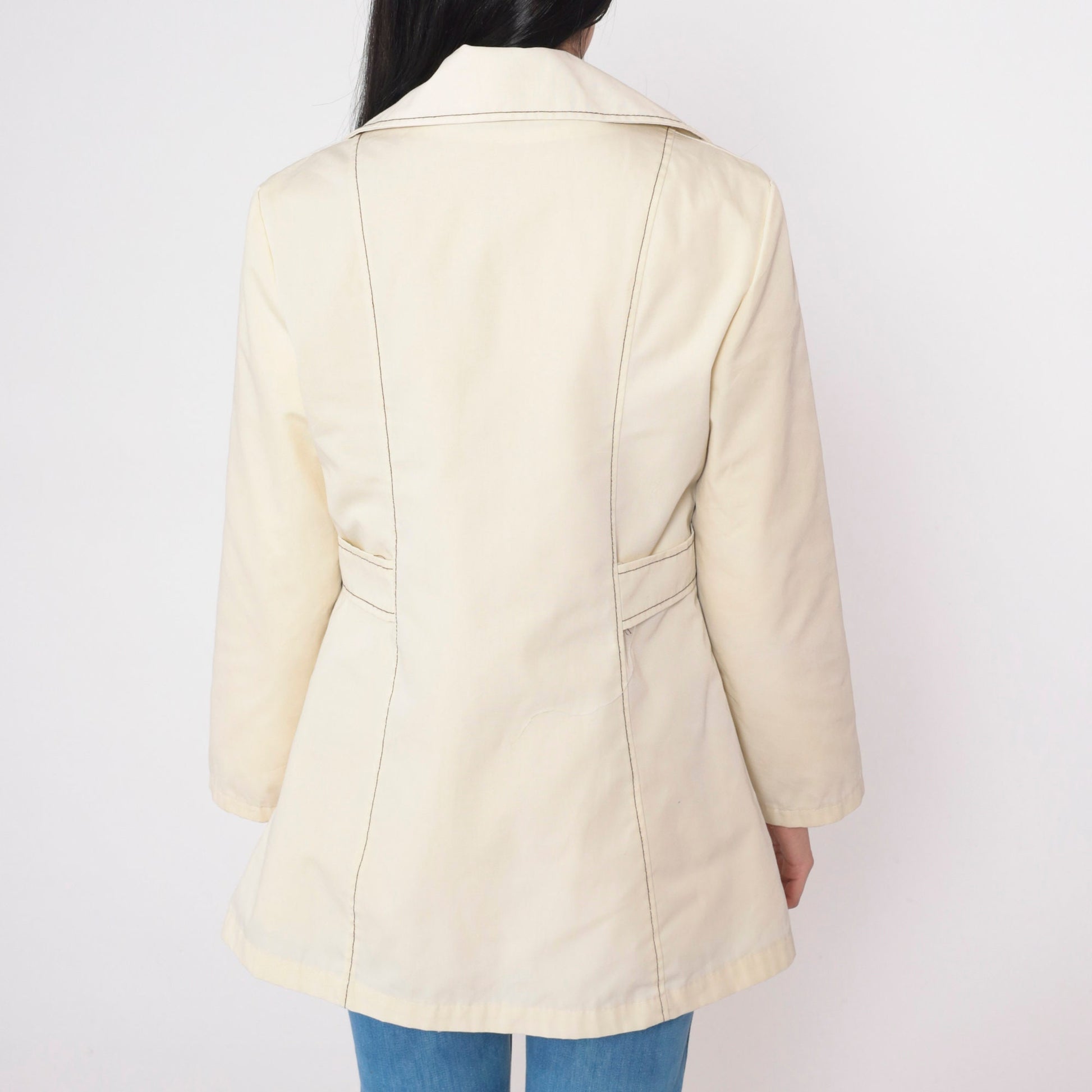 70s Cream Pea Coat Double Breasted Faux Fur Lined Sailor Jacket Extra Small