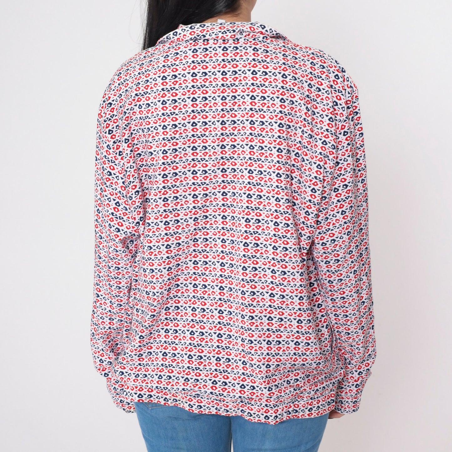 90s Bomber Jacket Red White Blue Abstract Print Zip Up Windbreaker Large L