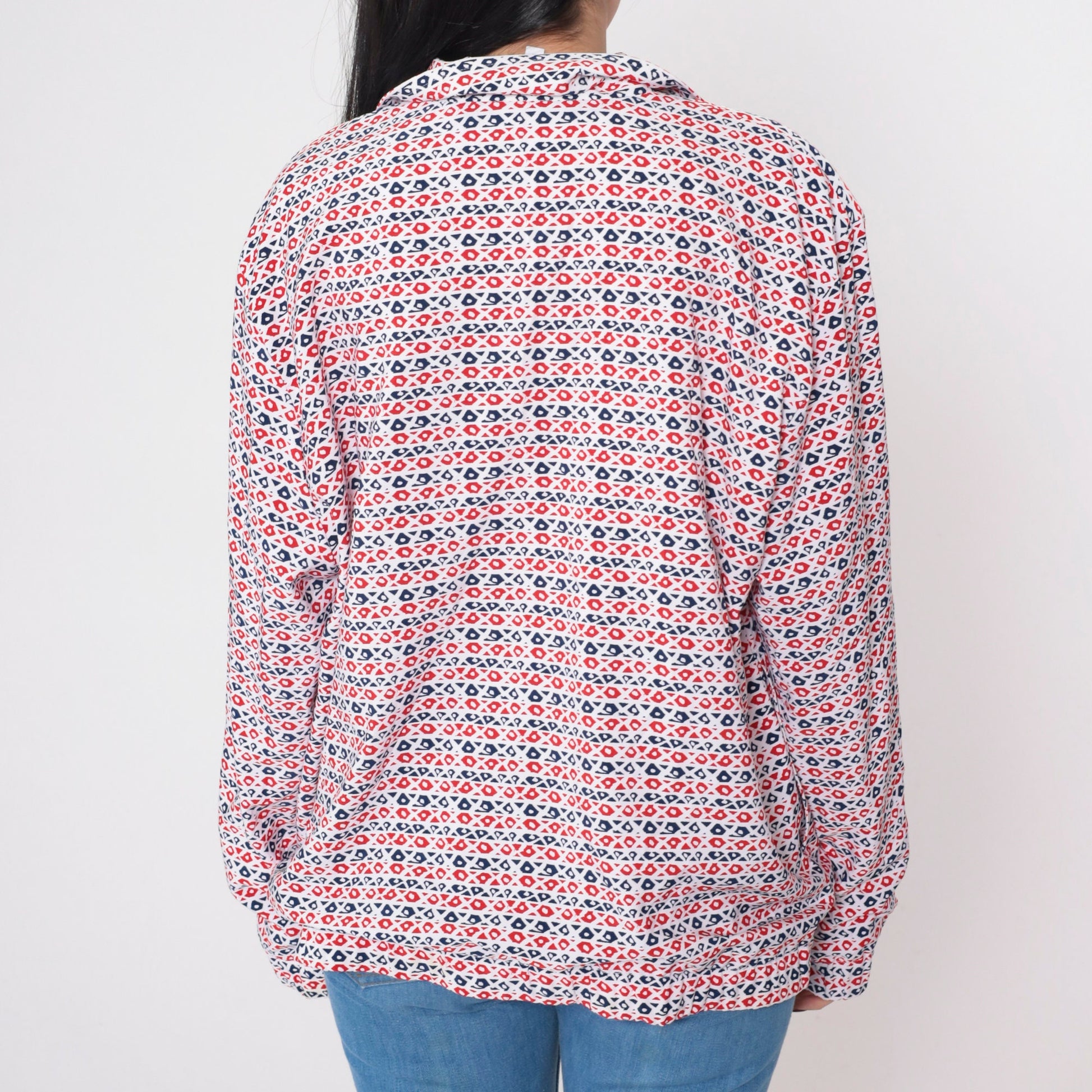 90s Bomber Jacket Red White Blue Abstract Print Zip Up Windbreaker Large L