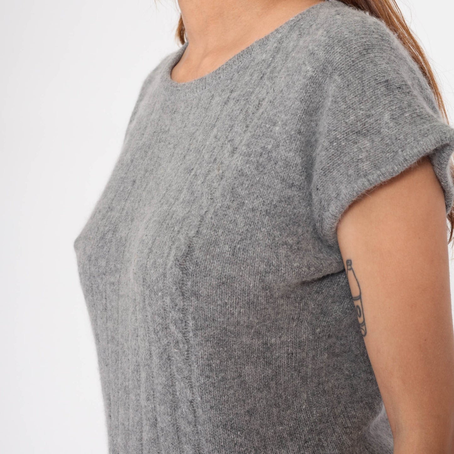 80s Grey Lambswool Angora Cap Sleeve Knit Sweater Top Small S