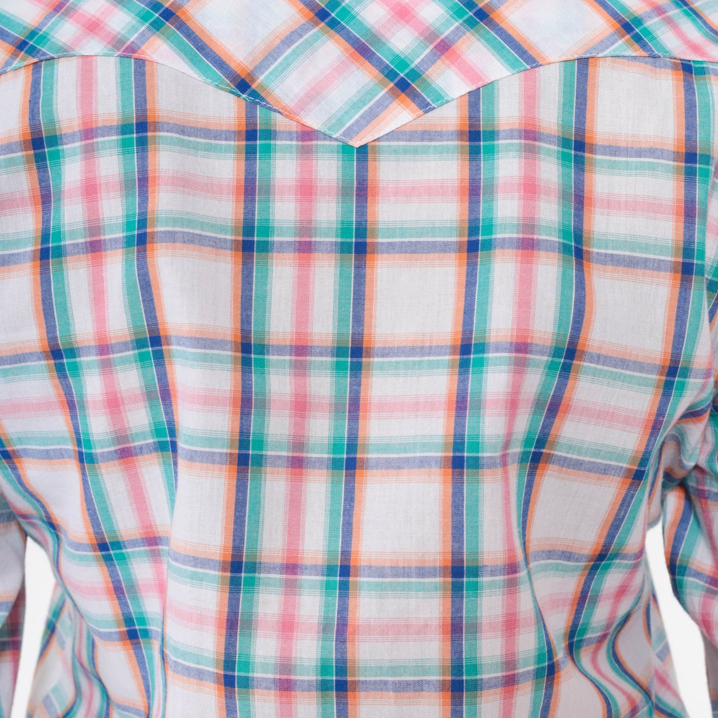 90s Wrangler Western Shirt Pearl Snap Plaid White Blue Pink Small Petite
