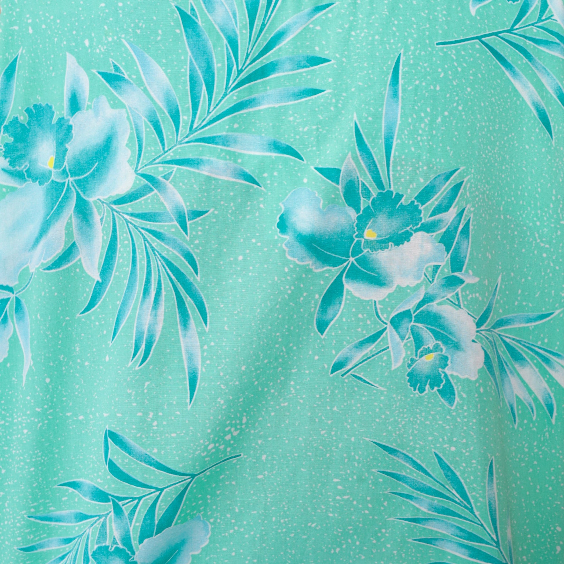 80s Tropical Floral Button-Up Tank Top Turquoise Green Orchid Leaf Print Large