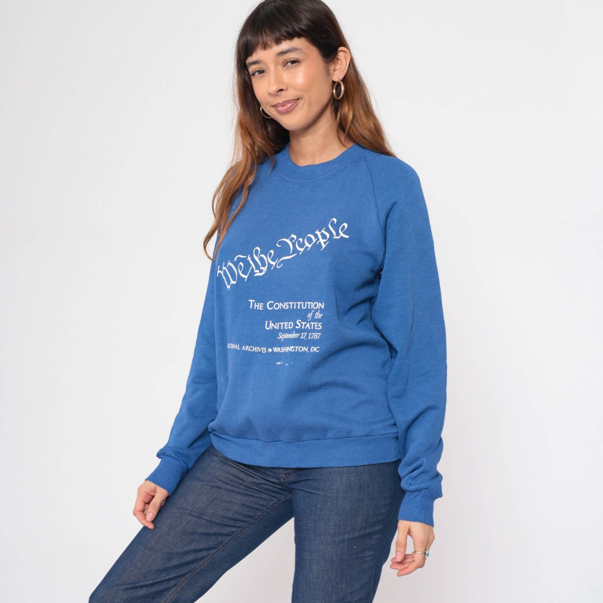 80s We The People US Constitution Sweatshirt National Archives Blue Raglan Medium
