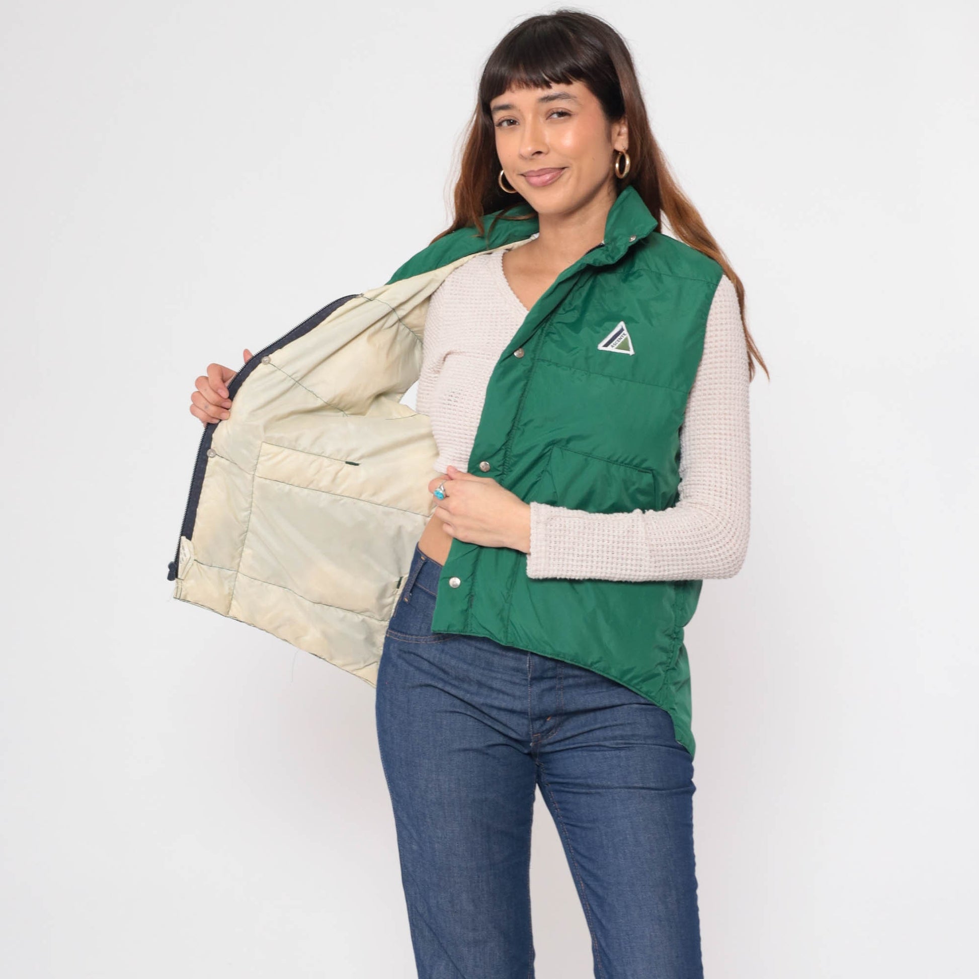 80s Ascente Green Goose Down Puffer Vest Sleeveless Winter Medium