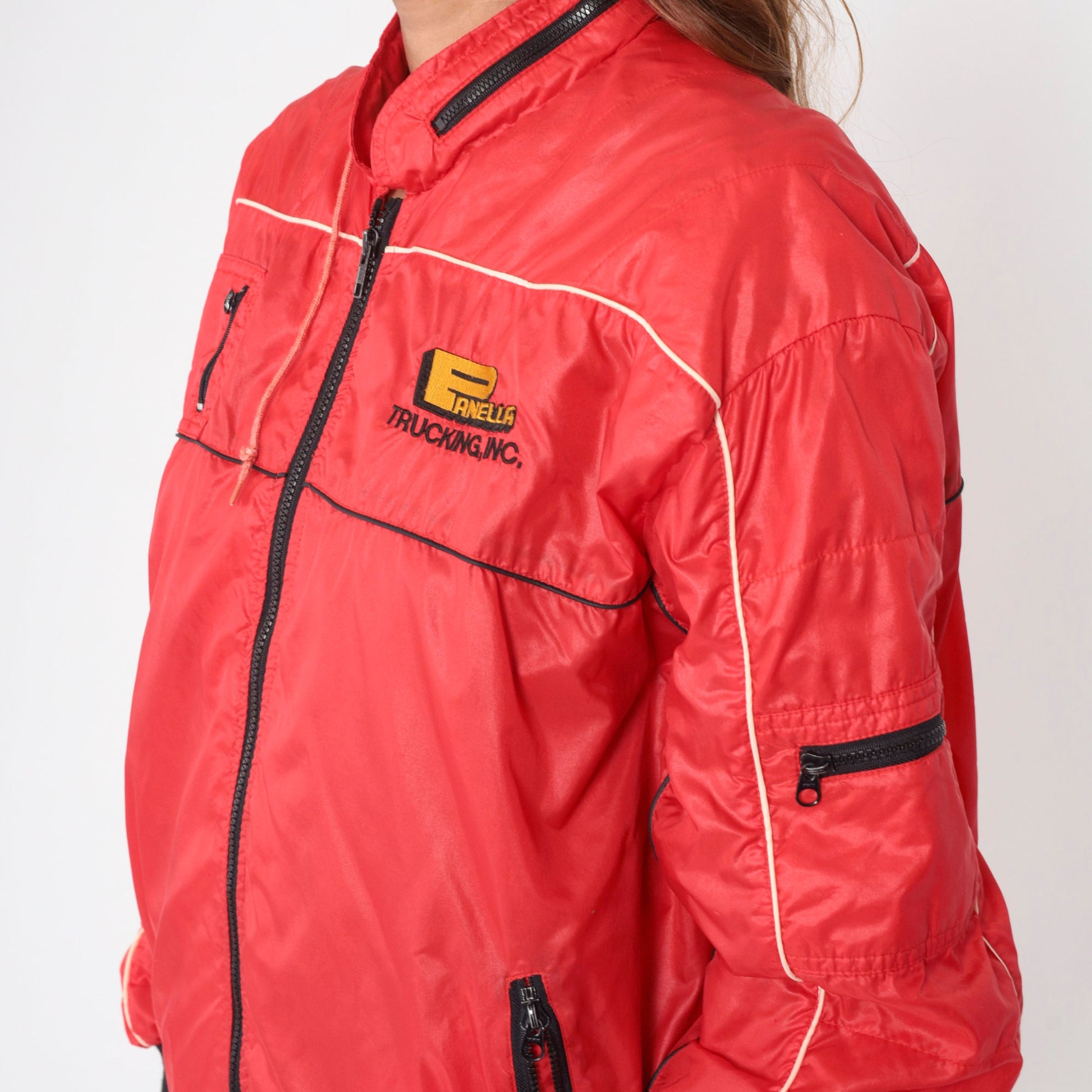 80s Panella Trucking Jacket Red Nylon Zip Hood Workwear XXL