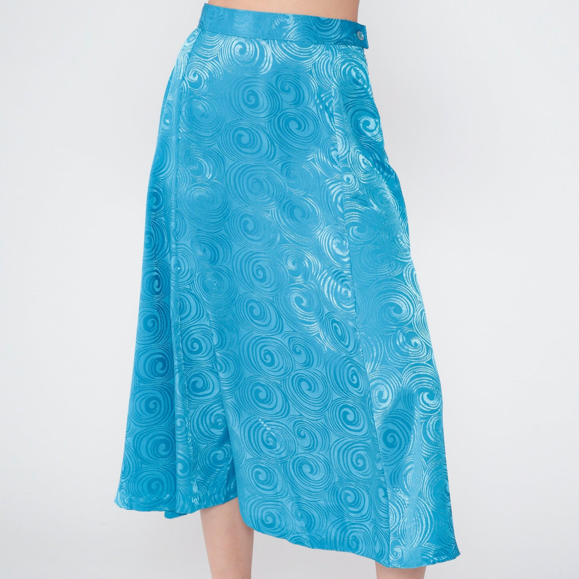 80s Oui Petites Two Piece Set Blue Swirl Cowl Neck Tank Midi Skirt XS
