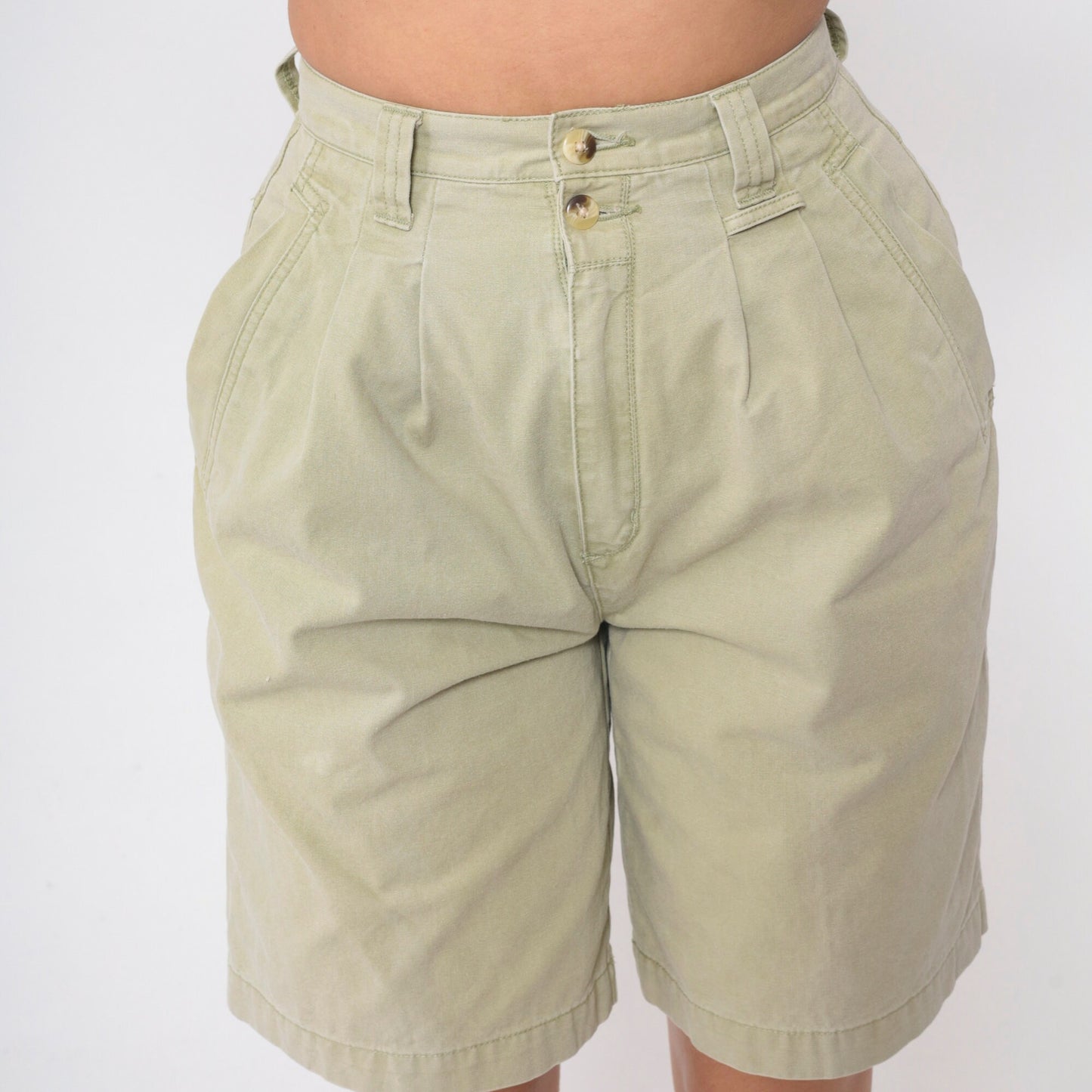 Eddie Bauer 90s Khaki Pleated Cotton Shorts High Rise Small