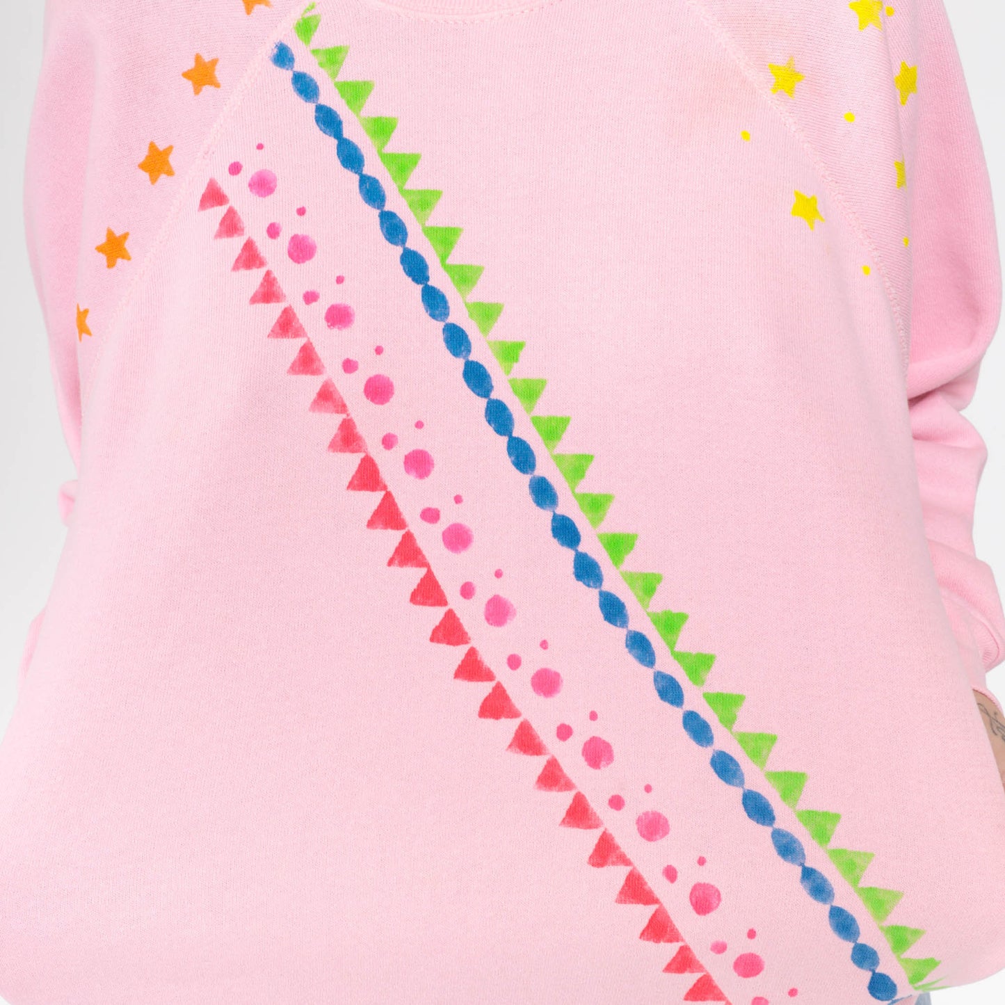80s Tultex Geometric Star Sweatshirt Baby Pink Painted Crewneck Large L