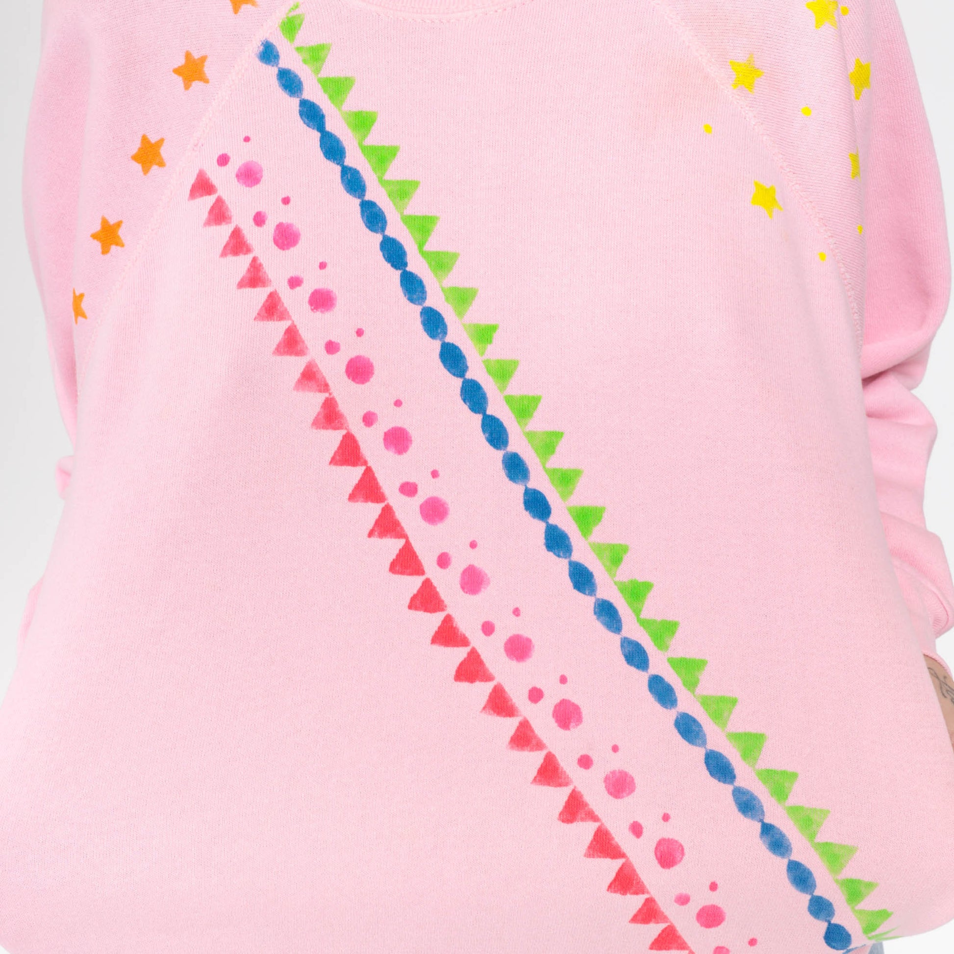 80s Tultex Geometric Star Sweatshirt Baby Pink Painted Crewneck Large L
