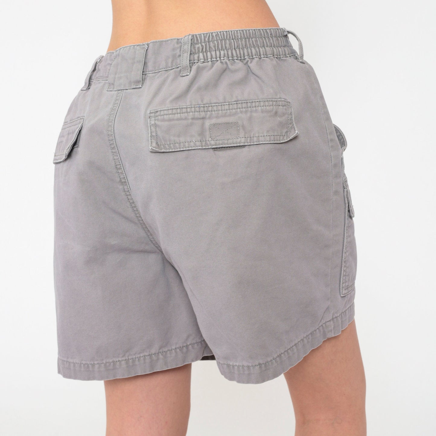 90s Red Head Brand Cargo Shorts Grey Elastic Waist Cotton Men's 34