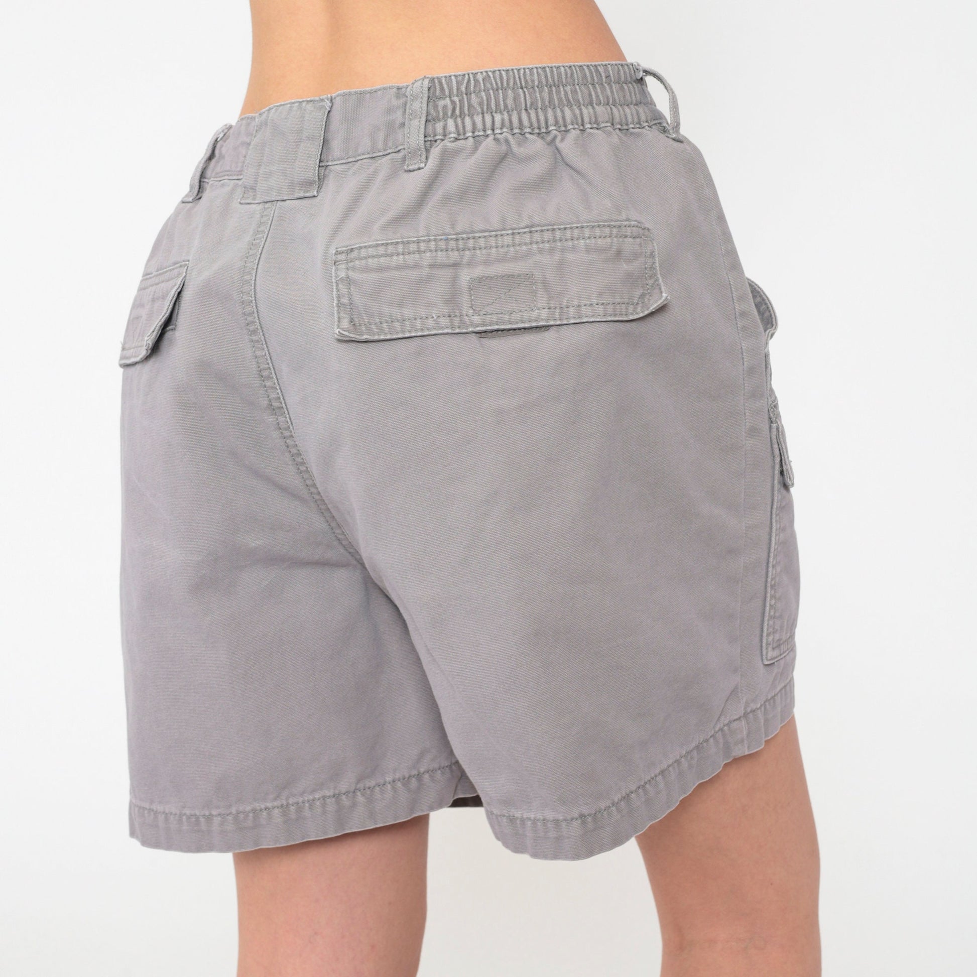 90s Red Head Brand Cargo Shorts Grey Elastic Waist Cotton Men's 34