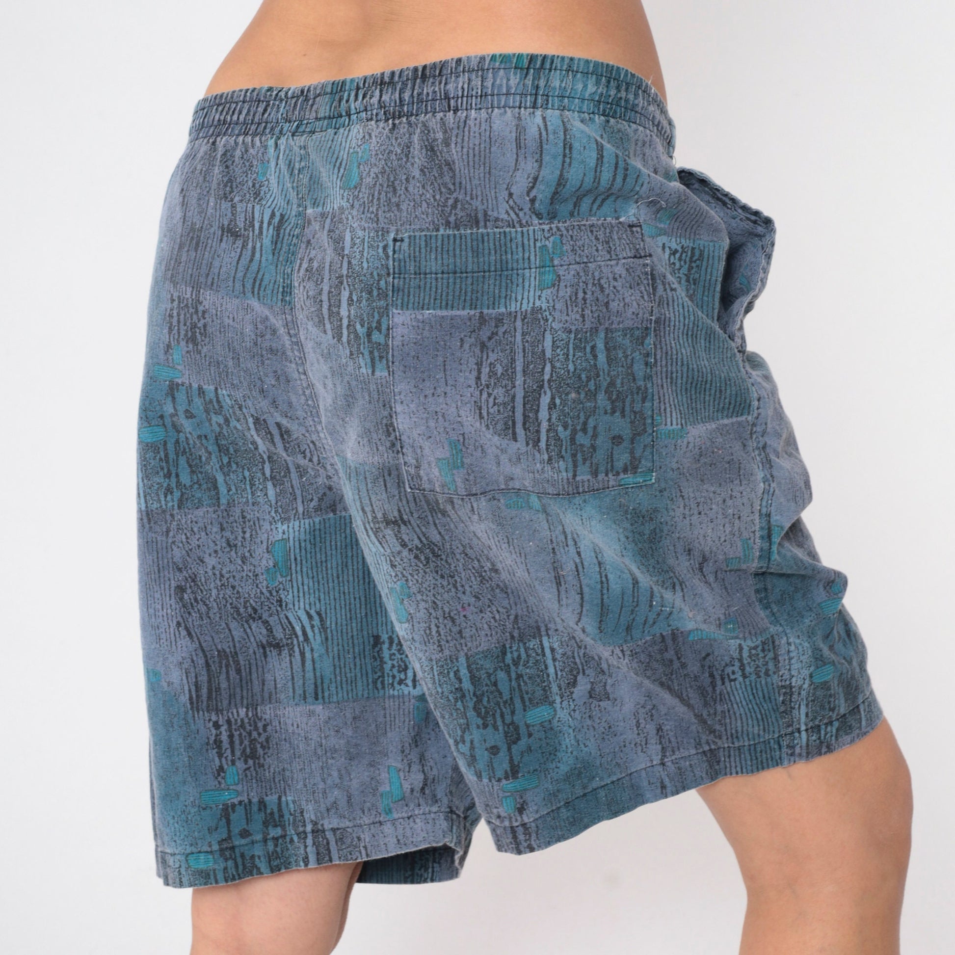 90s Maui Trading Company Shorts Abstract Print Blue Purple Wide Leg Large