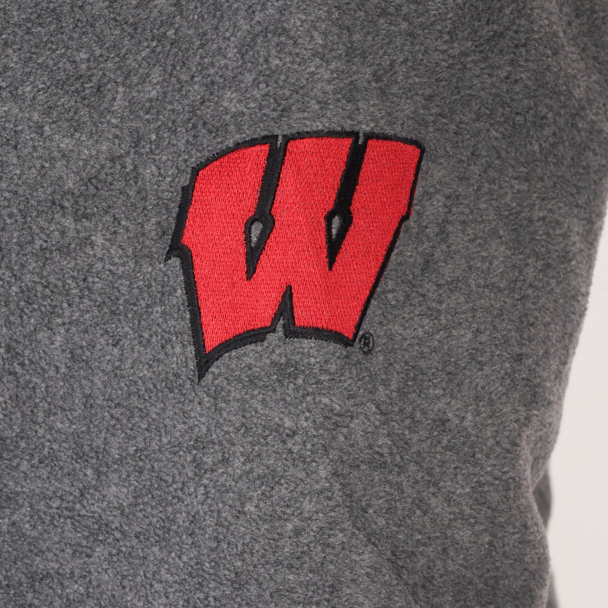 90s Wisconsin Badgers Grey Fleece Windbreaker Pullover V-Neck Medium
