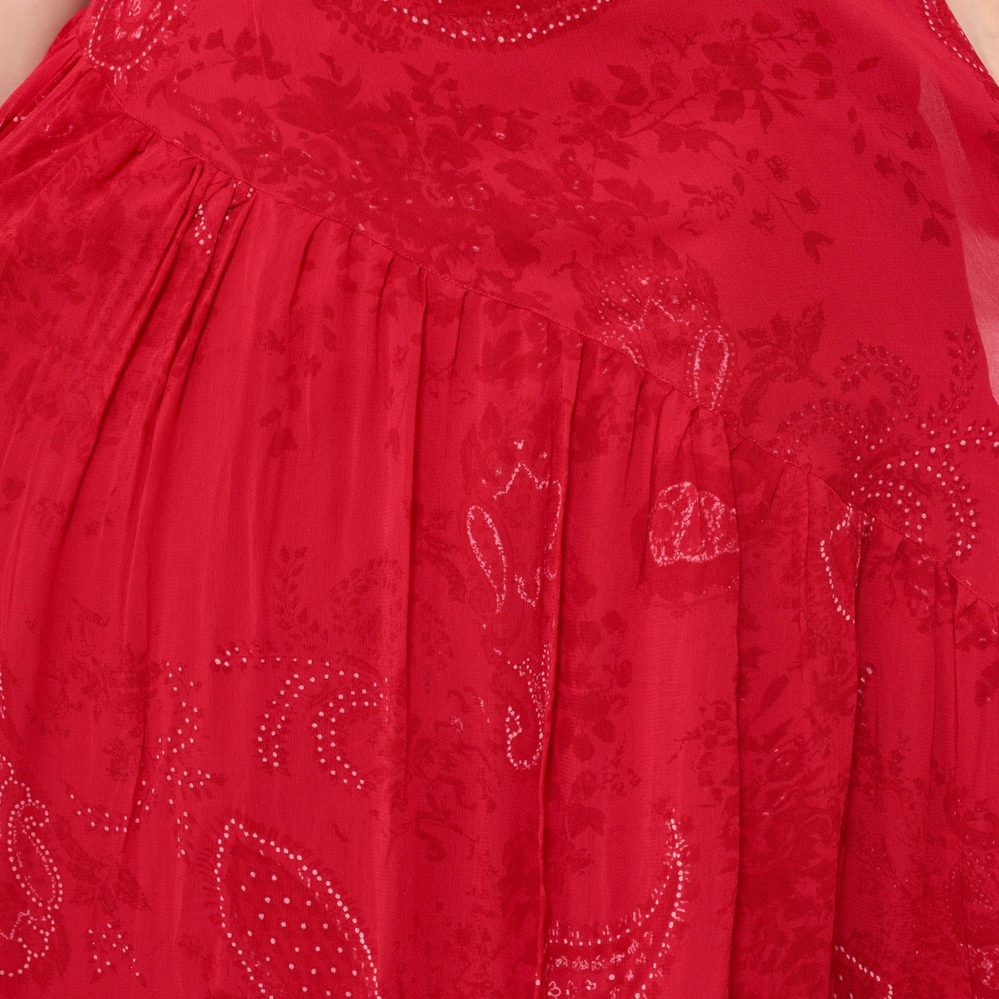 90s Red Paisley Maxi Dress Asymmetrical Drop Waist Short Sleeve Medium