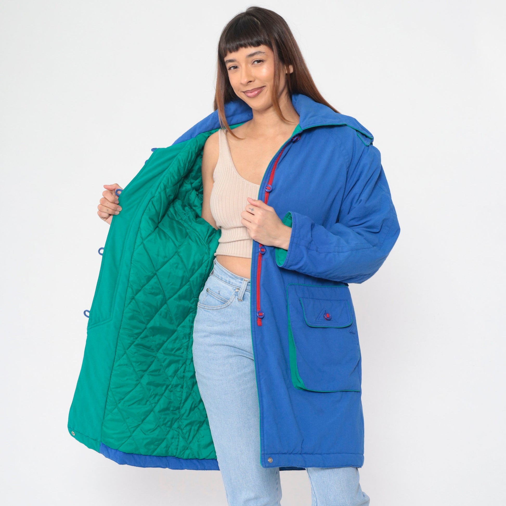 80s Blue Quilted Lining Jacket Storm Shield Epaulette Medium