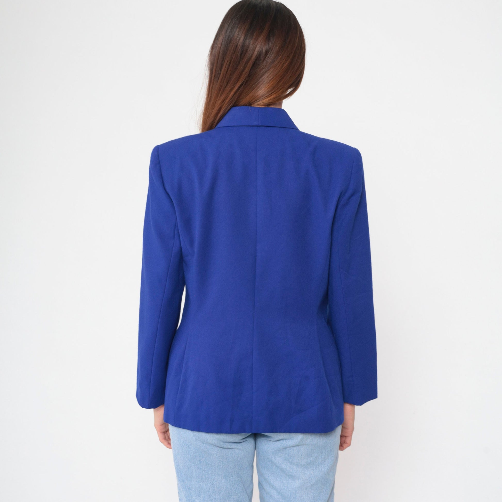 00s Royal Blue Double Breasted Blazer V Neck Tailored Jacket Large 14