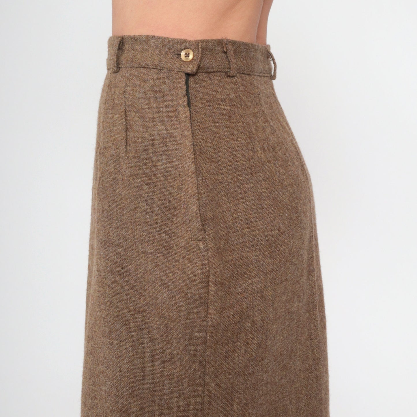 70s Brown Wool Blend Pencil Skirt High Waist Mini Small S